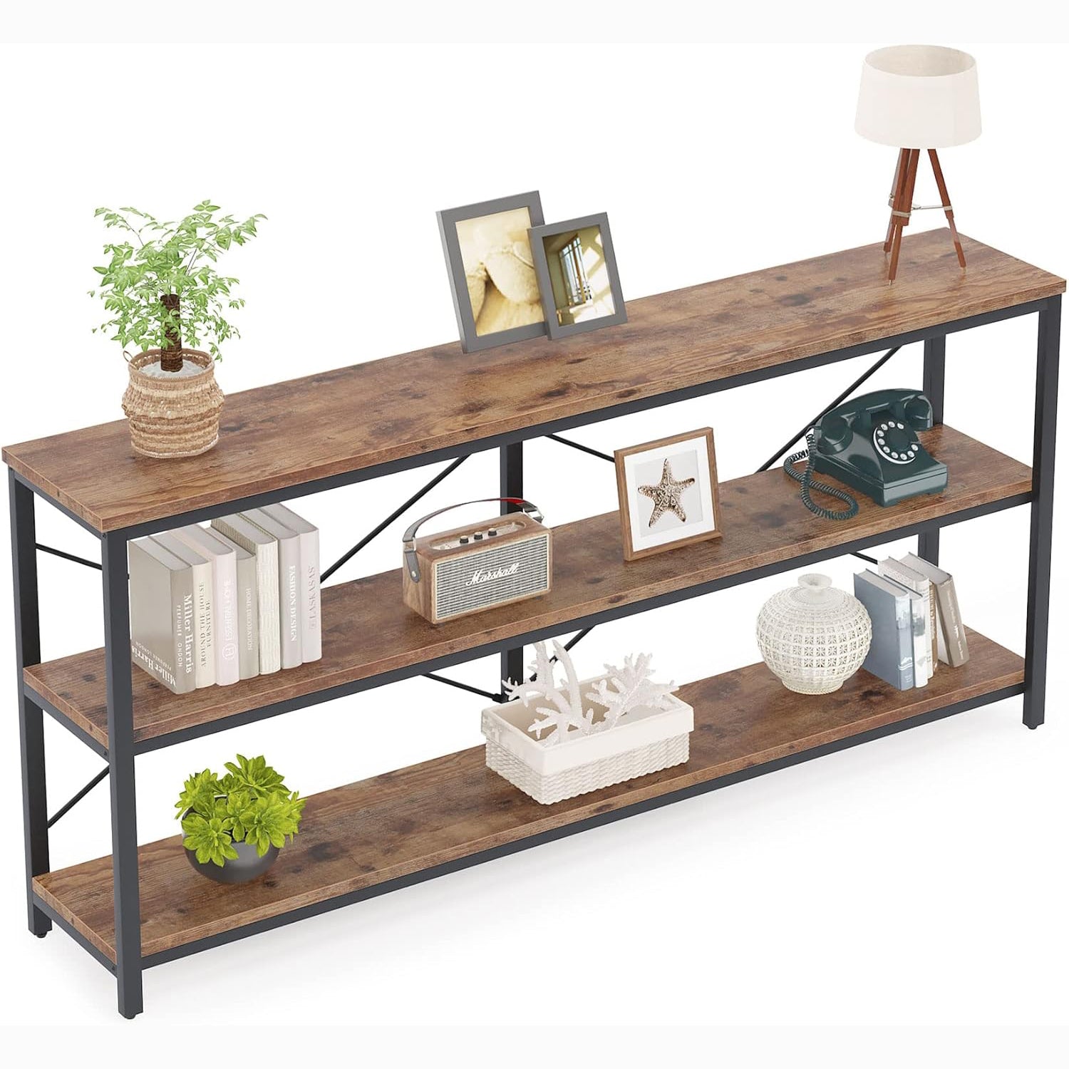 70.9" Console Table, 3-Tier Sofa Table with Metal Frame