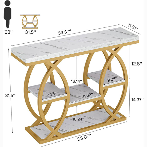 39.4" Industrial Console Table - 4-Tier Narrow Sofa Table with Metal Frame & Storage, Rustic Brown