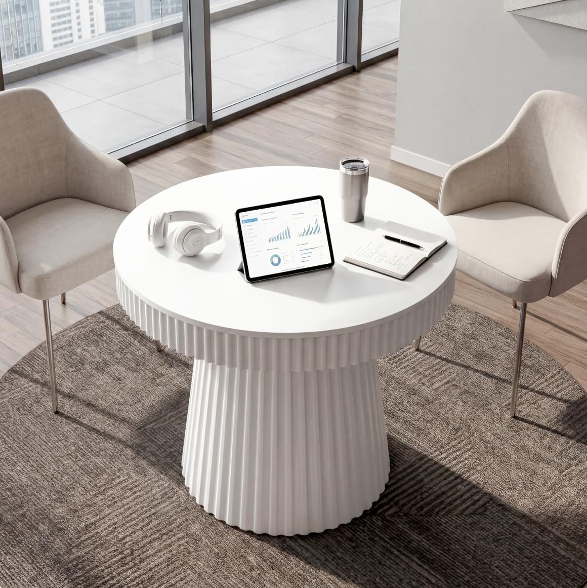31.5 Inch Round Conference Table for 2-4 People, Meeting Table for Home Office Small Spaces