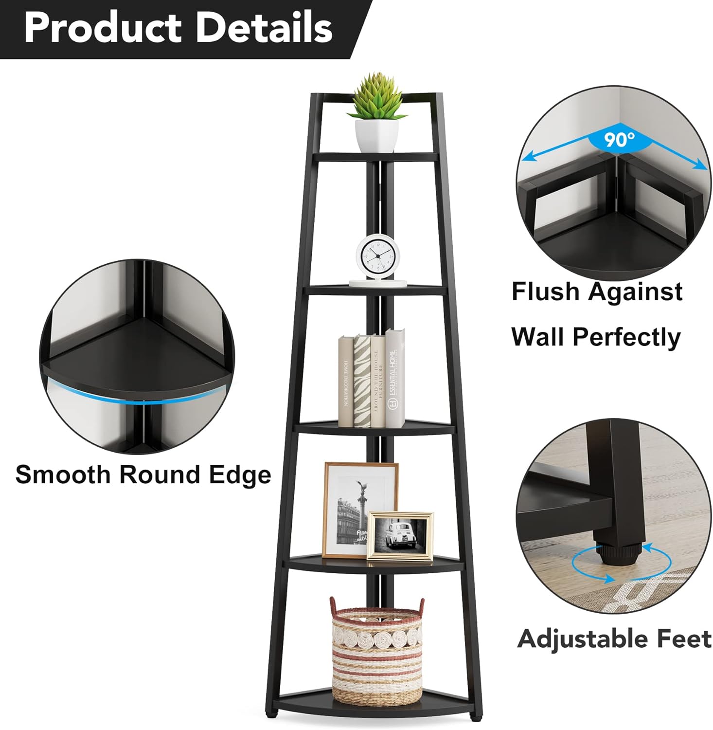 5-Tier 70 Inch Tall Corner Ladder Shelf Small Bookcase
