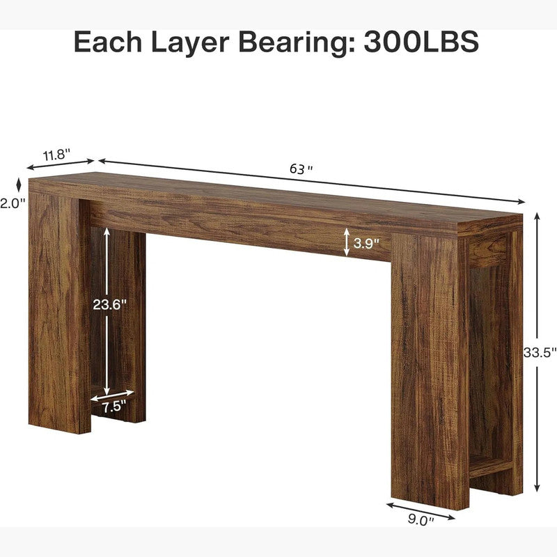 63" Rustic Farmhouse Console Table - Entryway & Sofa Table with Storage