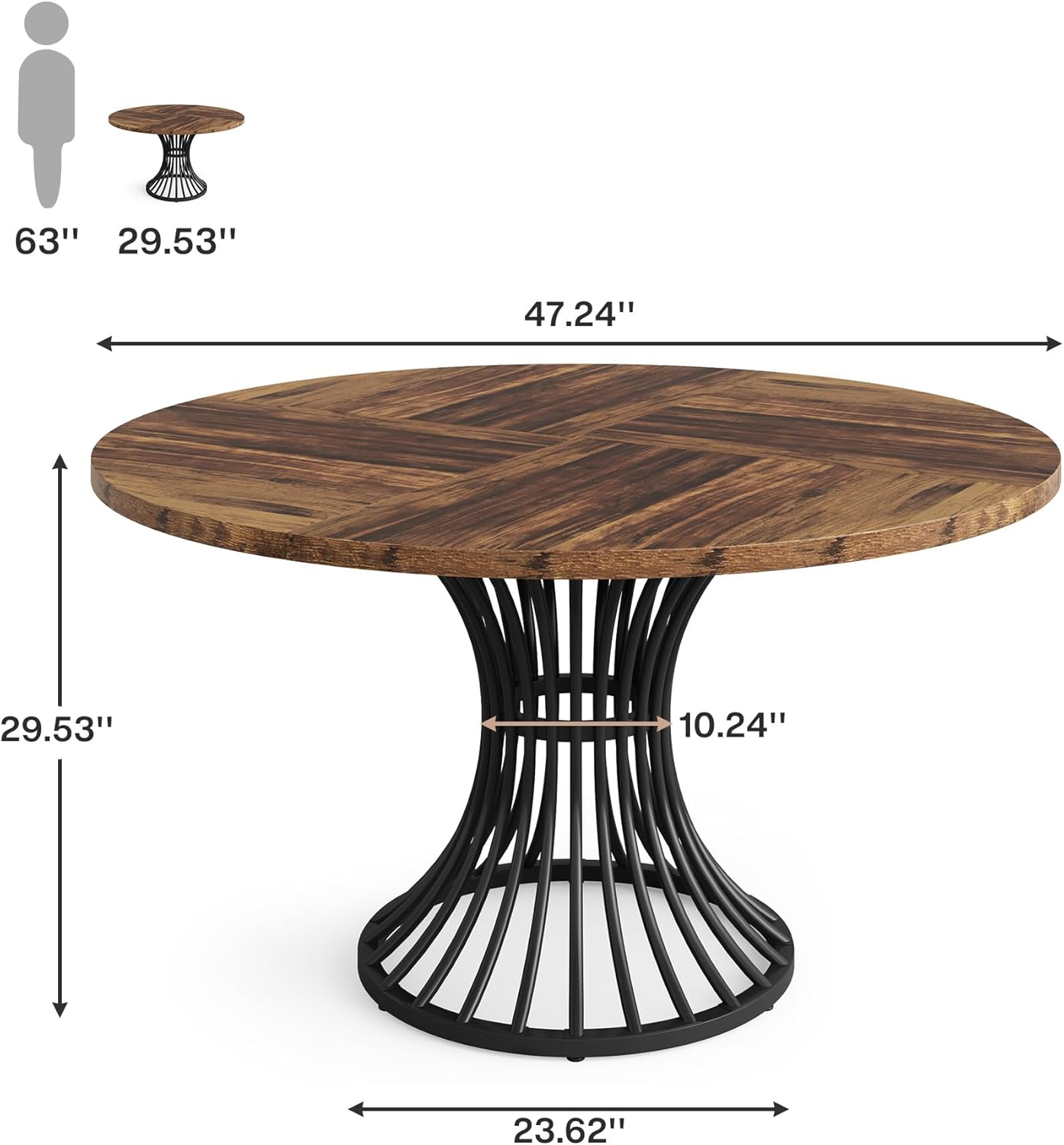 Round Dining Table for 4-6, 47" Farmhouse Circle Kitchen Table