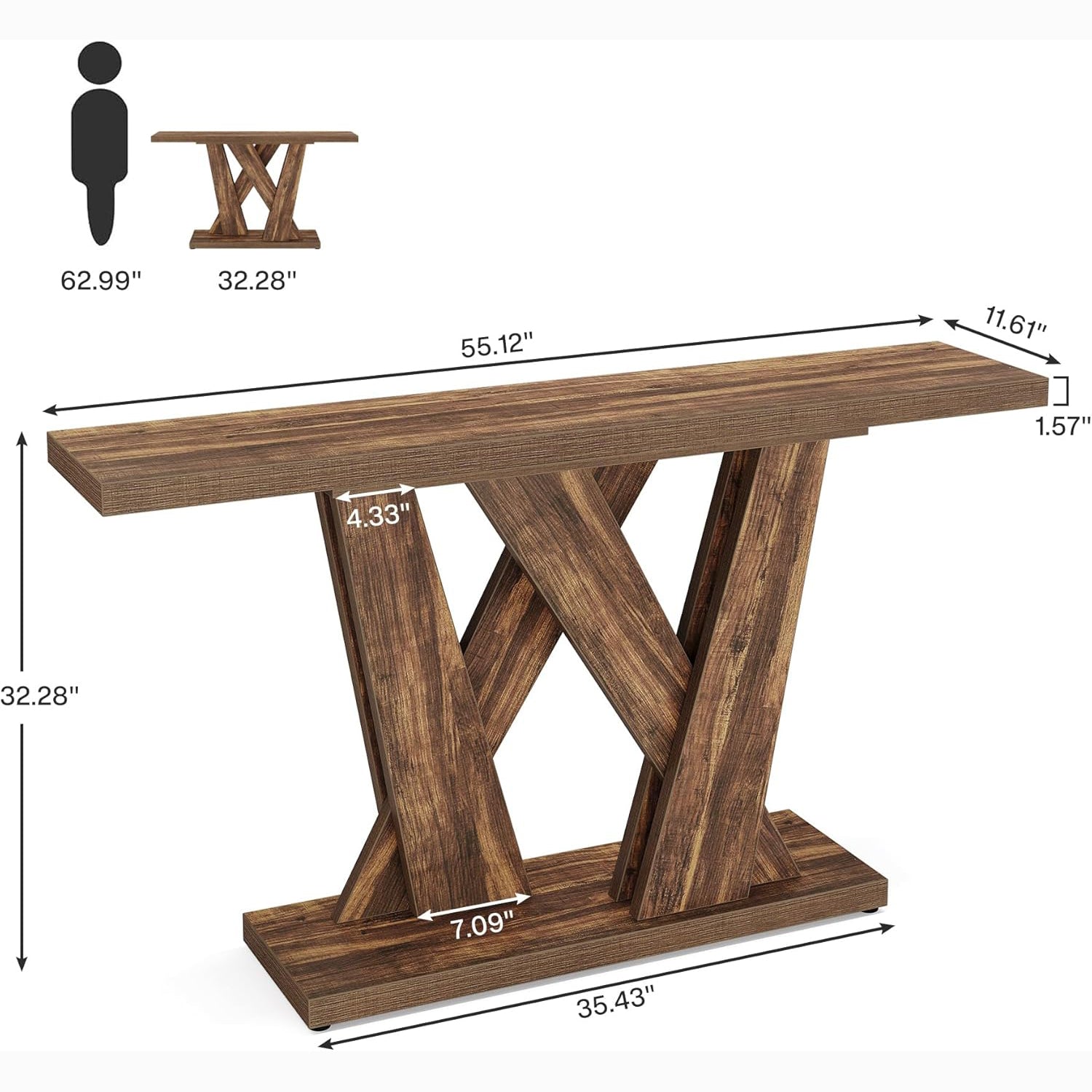 55" Console Table, Farmhouse Entryway Table With Geometric Base