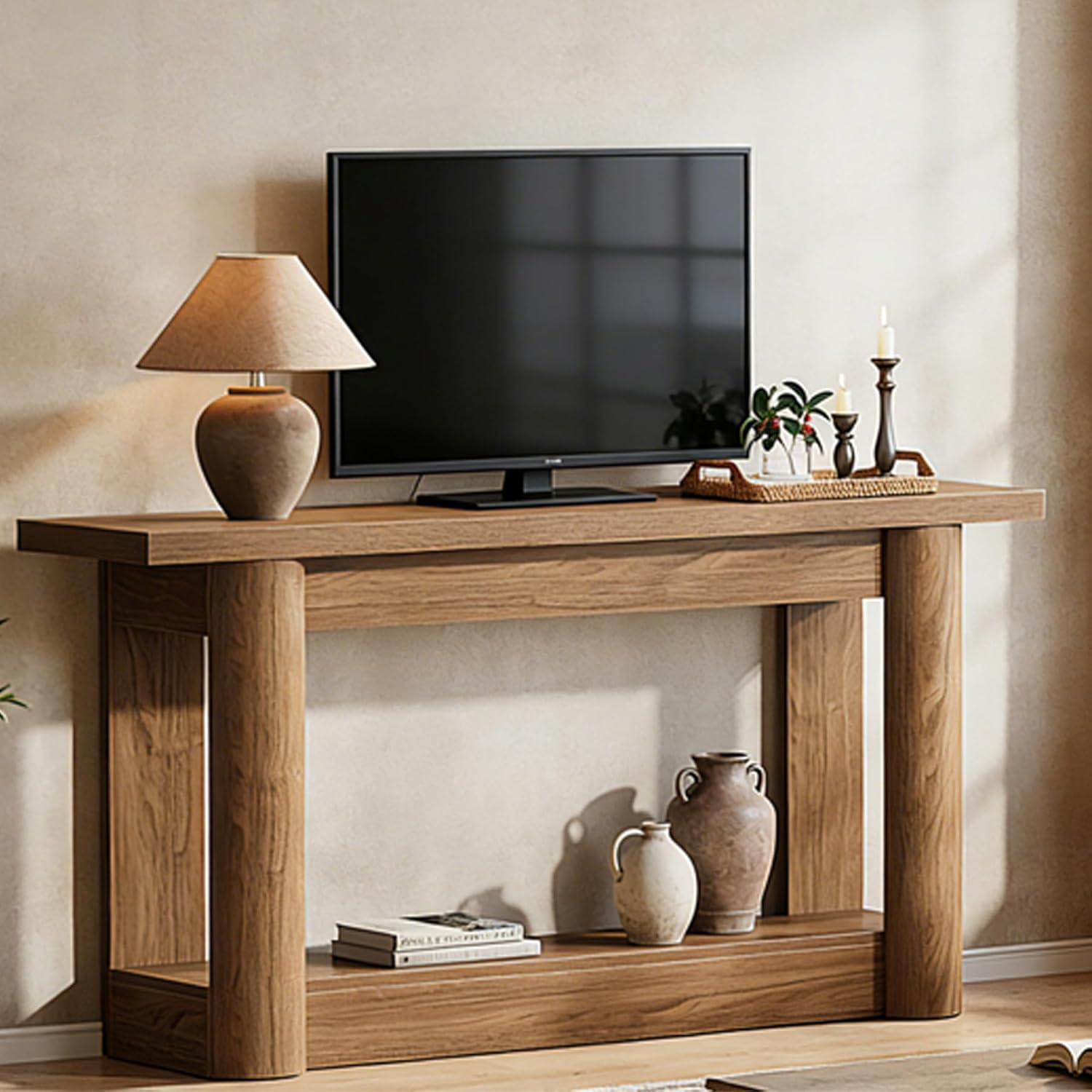 63" Tall Farmhouse TV Stand for 55–75 Inch TVs, Rustic Entertainment Center