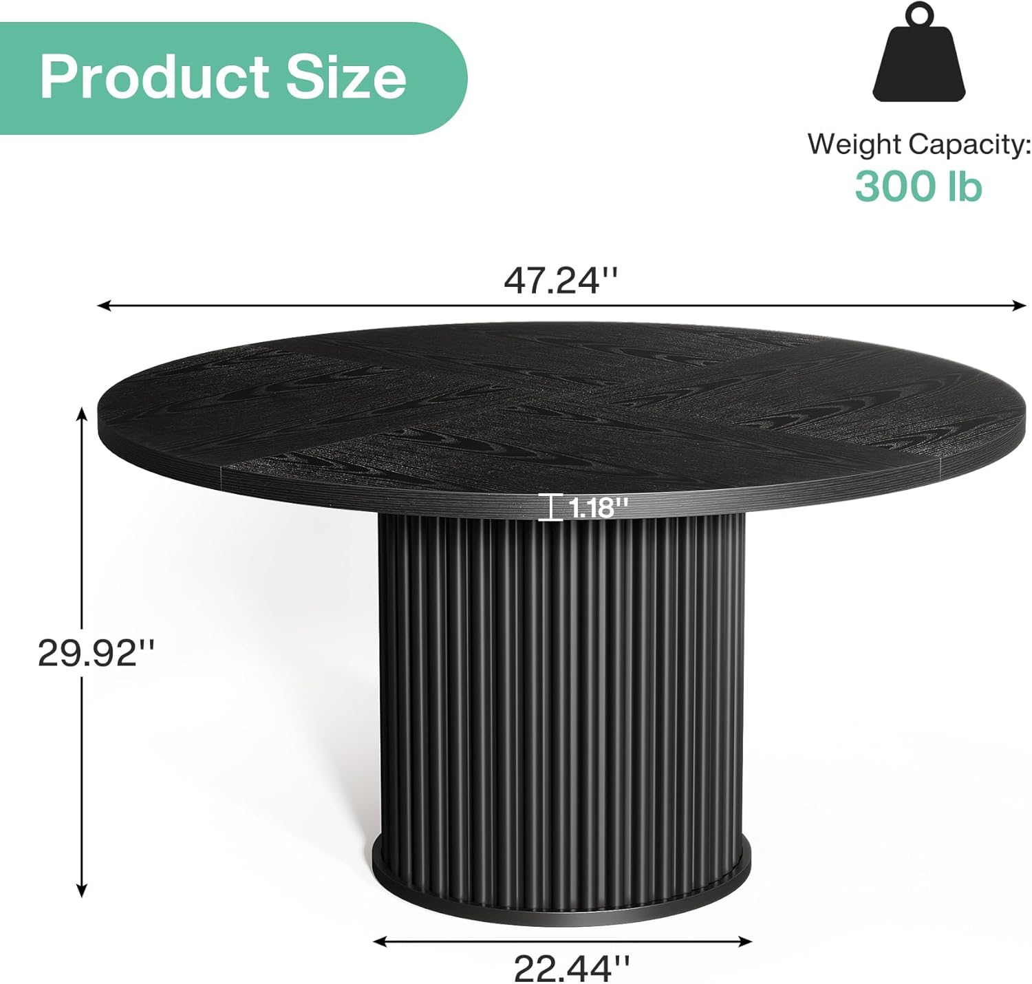 47" Round Conference Table for 4–6 People, Black Meeting Table with Sturdy Metal Base