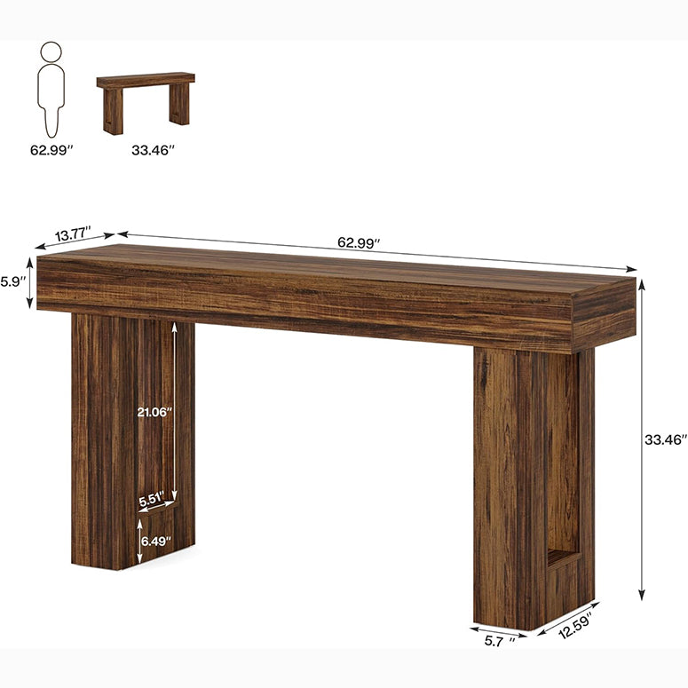 63" Rustic Wood Console Table - Farmhouse Sofa Table