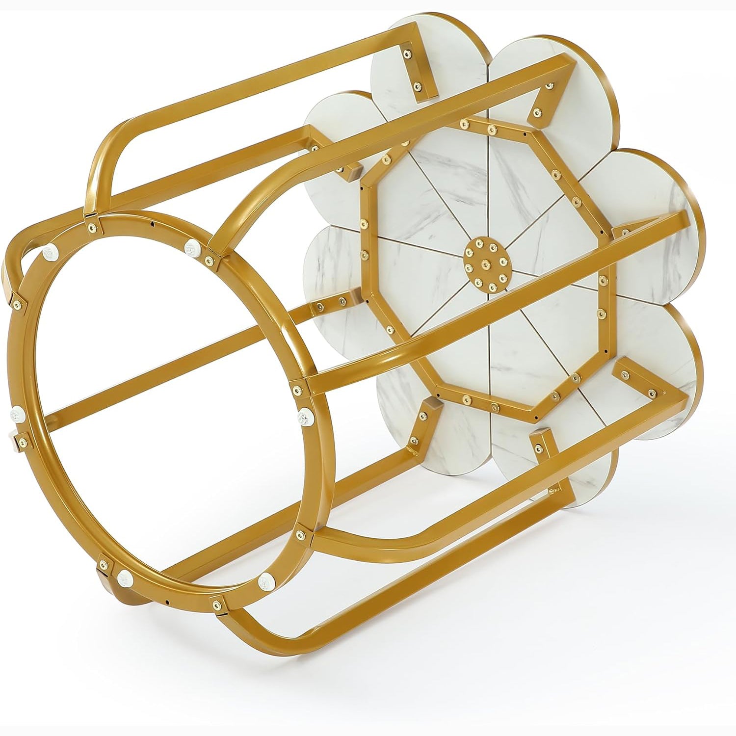 23.6-Inch Flower Side Table, Modern Faux Marble End Table with Gold Metal Frame