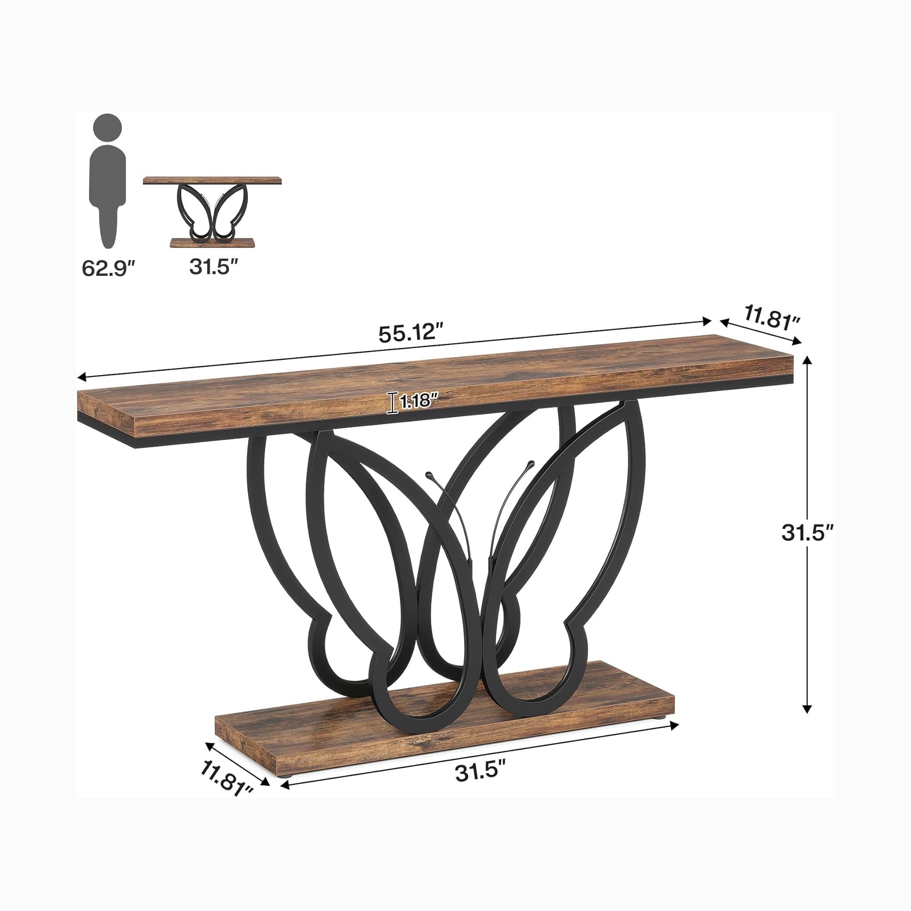 55-Inch Console Table Sofa Table with Butterfly Metal Frame