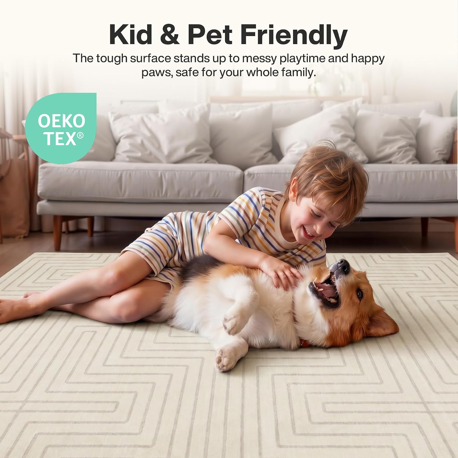 Tribesigns Geometric Low-Pile Rug, Non-Slip Backing, Machine Washable Up to 30°C, OEKO-TEX Certified
