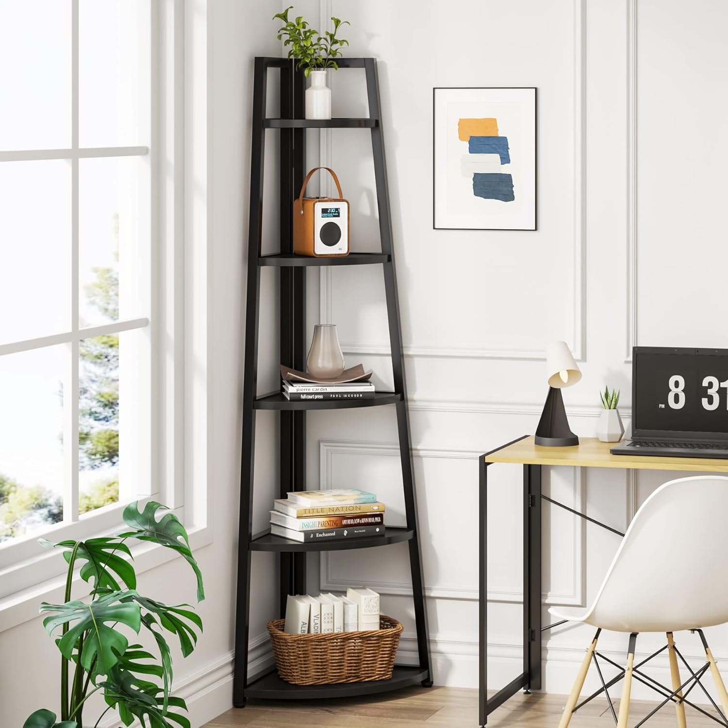 5-Tier 70 Inch Tall Corner Ladder Shelf Small Bookcase