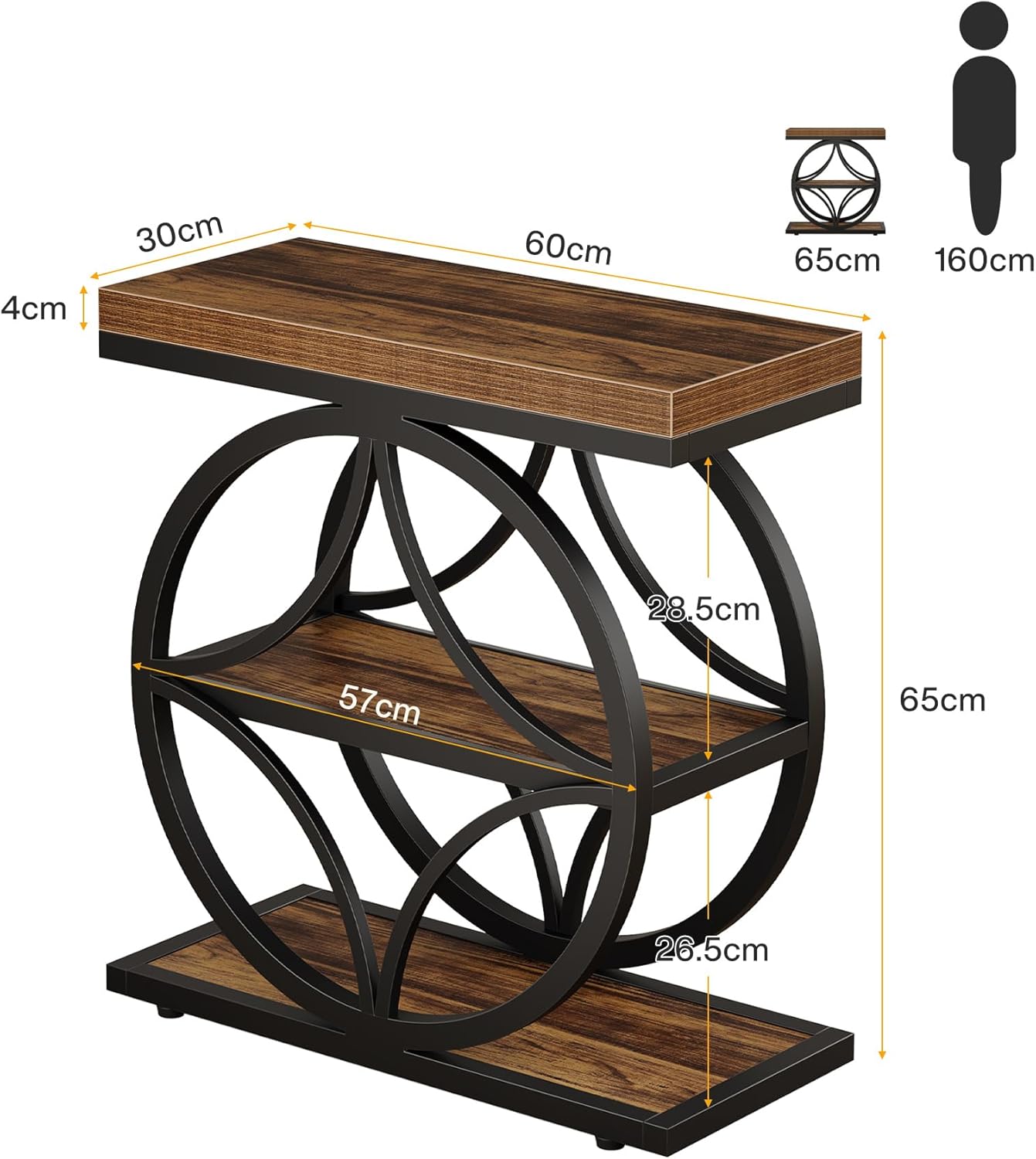 23.62" Industrial Side Table - 3-Tier End Table with Metal Frame