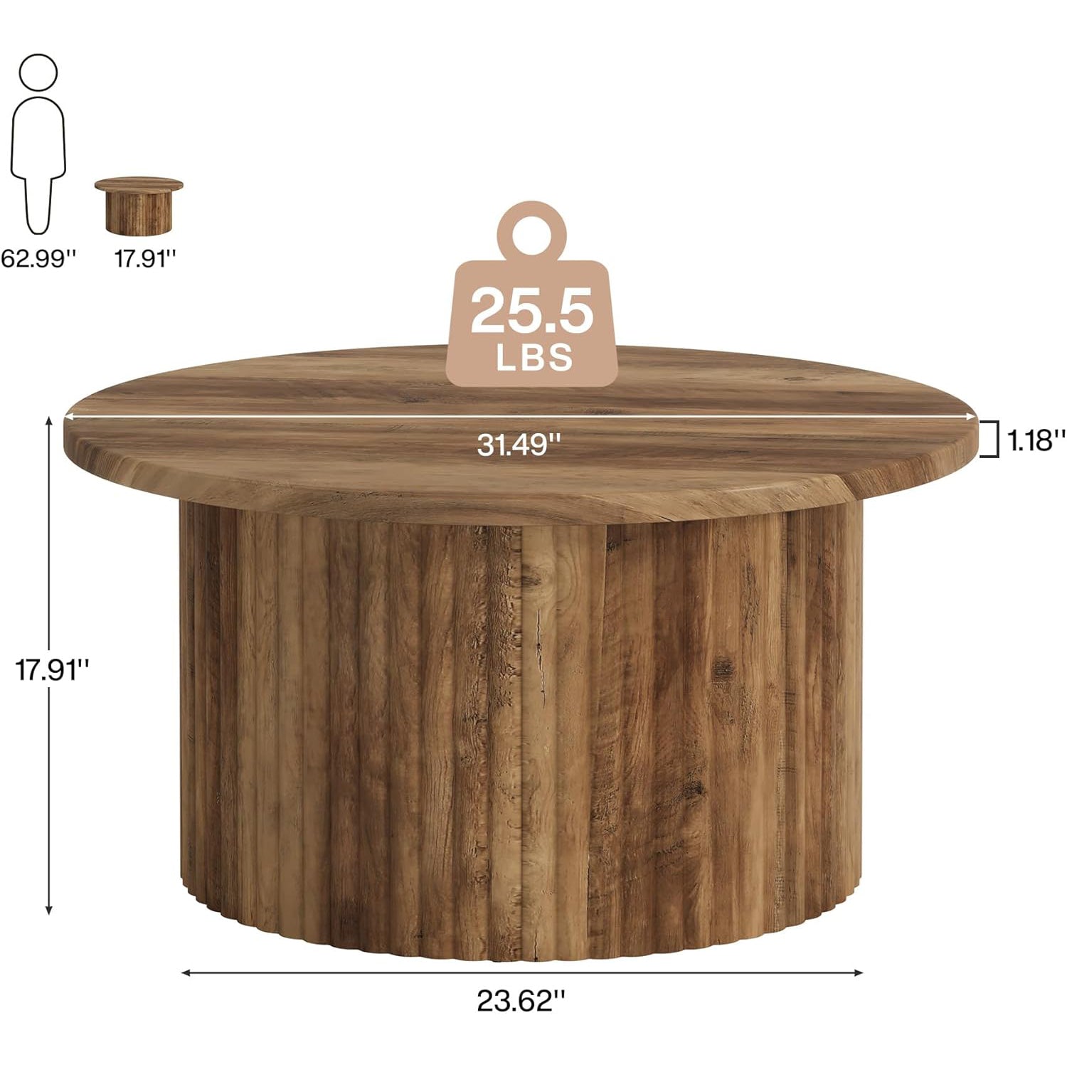 31.5" Coffee Table, Farmhouse Circle Center Table Sofa Side Table