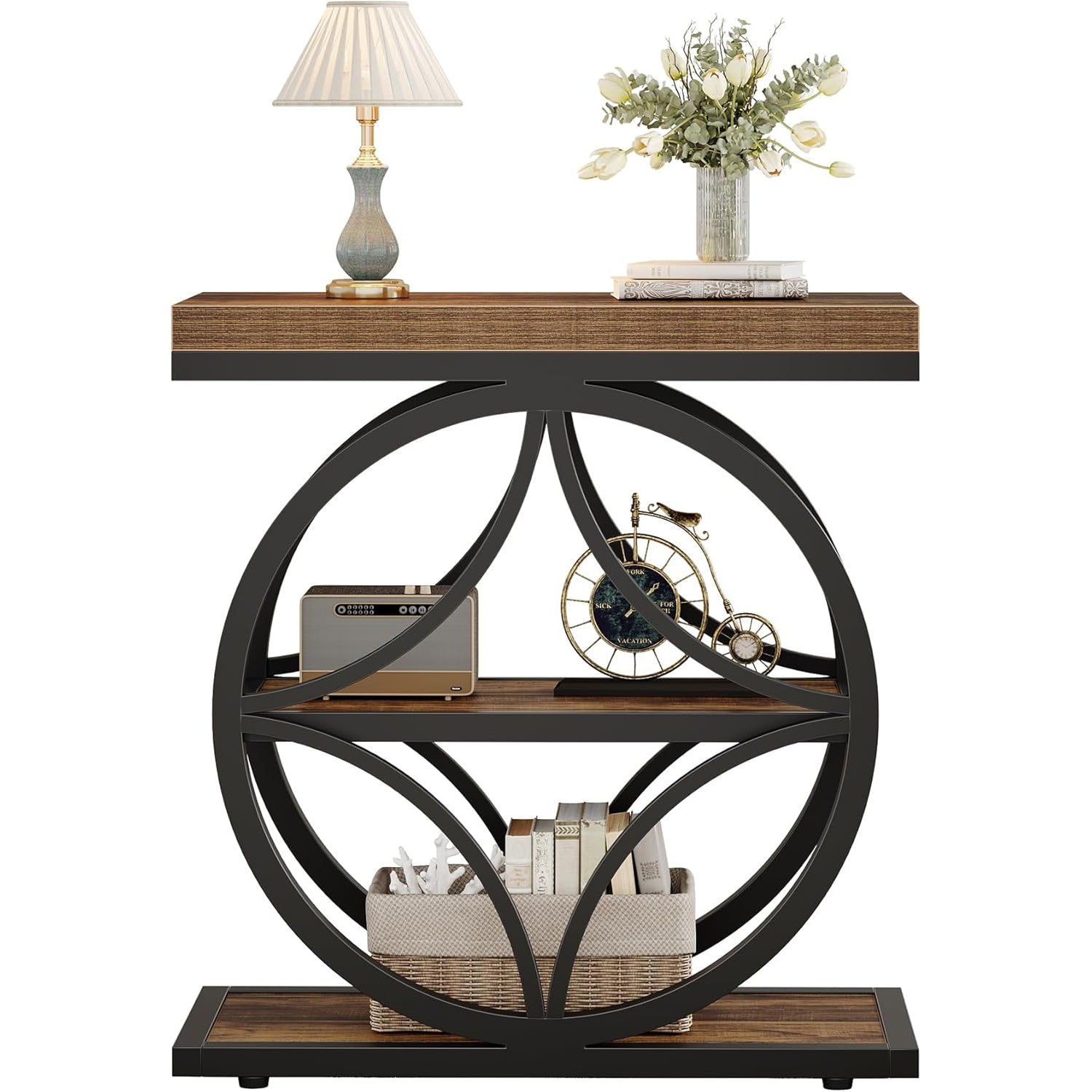 18" Industrial Side Table - 3-Tier End Table w/Metal Frame