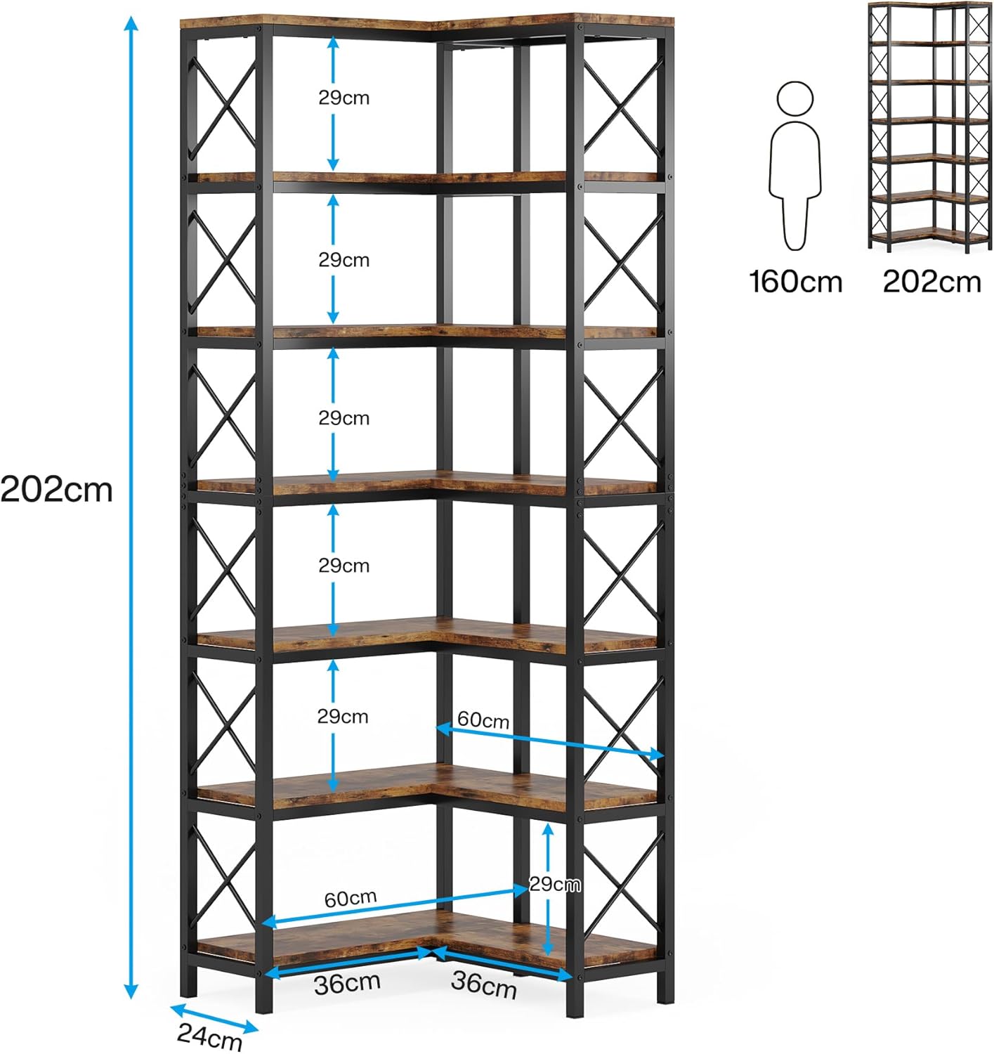 5-Tier Corner Bookshelf, 65.7-Inch Tall Etagere Bookcase Display Rack
