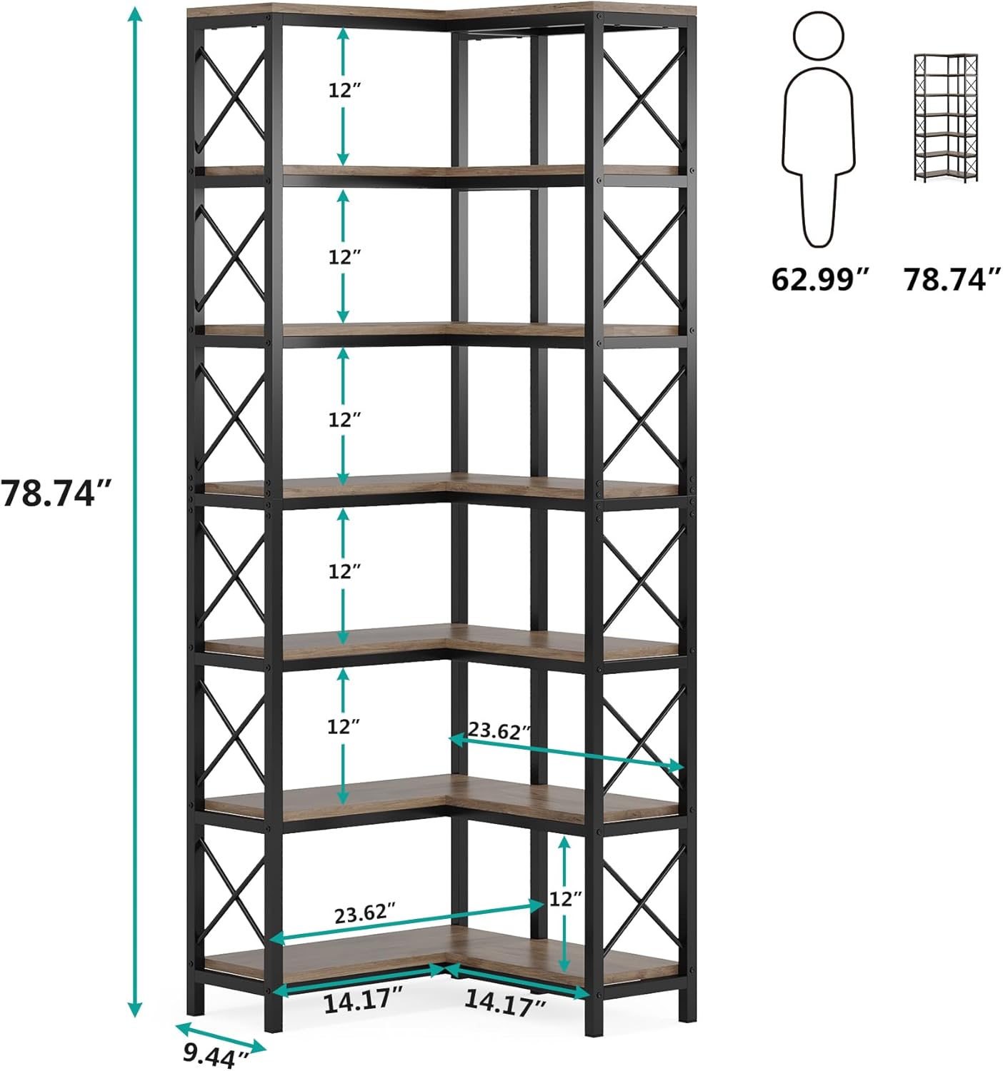 7-Tier Corner Bookshelf  Display Storage Rack