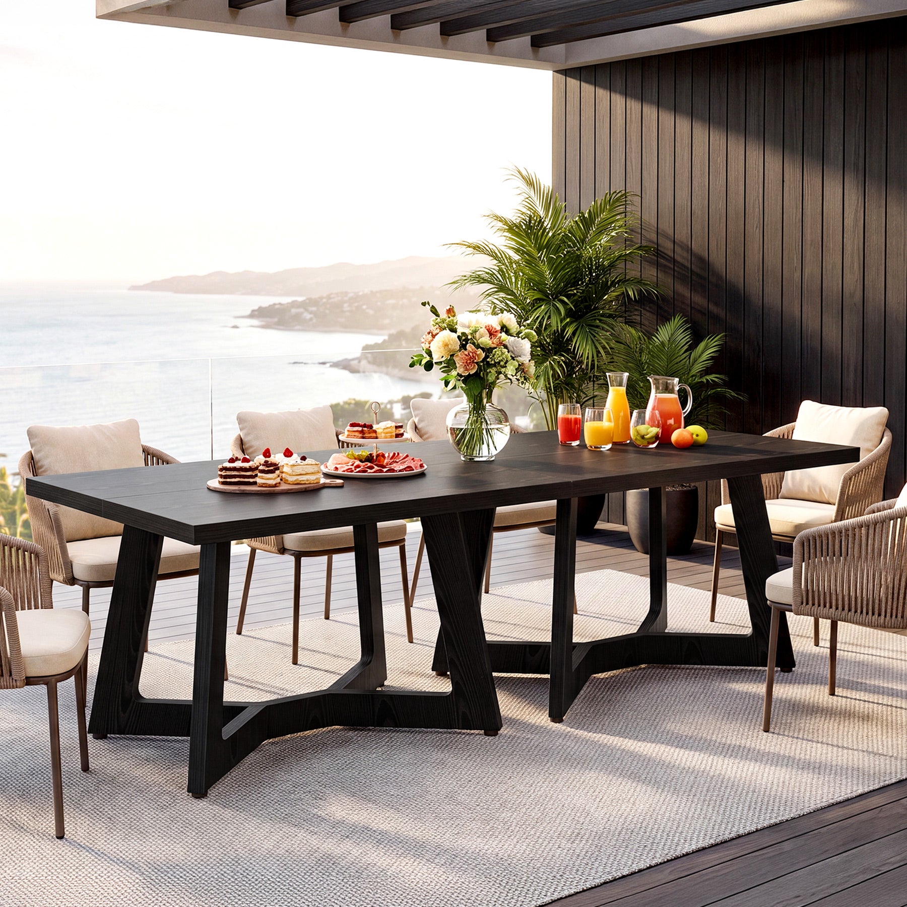 Tribesigns 39.37-Inch Square Dining Table for 2-4, Modern Black Kitchen Table with Stable Frame