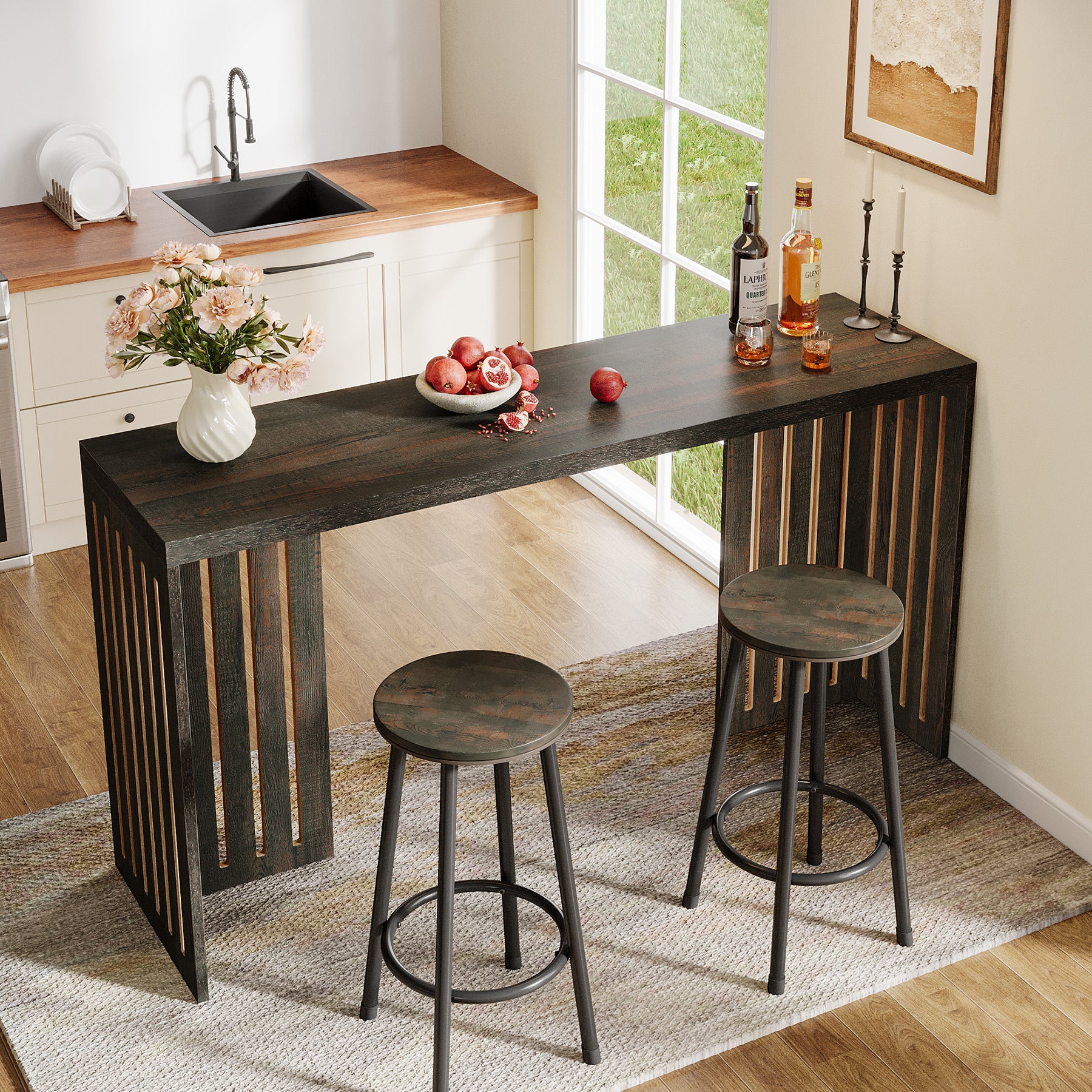 Tribesigns 63-Inch Bar Table, Industrial Counter Height Pub Table with Louvered Base for Kitchen