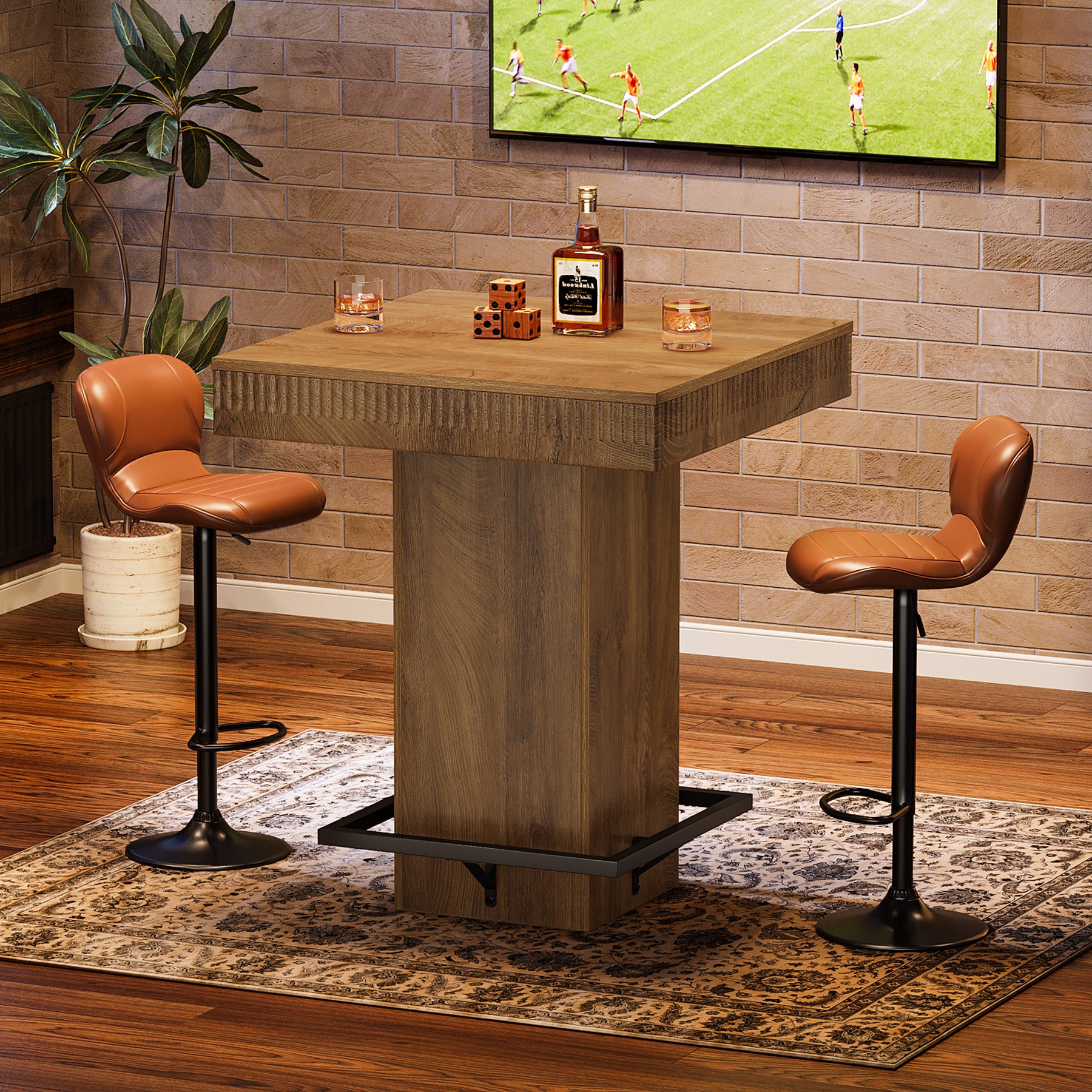 Tribesigns 31.5-Inch Square Bar Table with Metal Footrest, Industrial Pub Table for Small Kitchens
