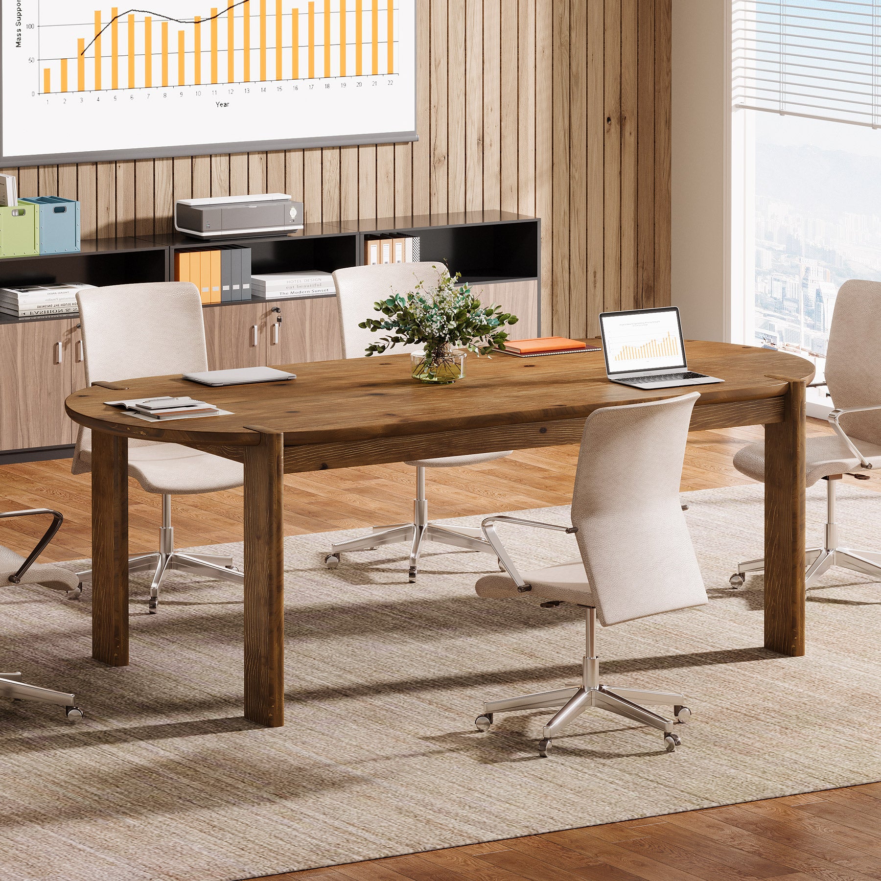 Tribesigns 63 Inch Solid Wood Conference Table with Rounded Edges