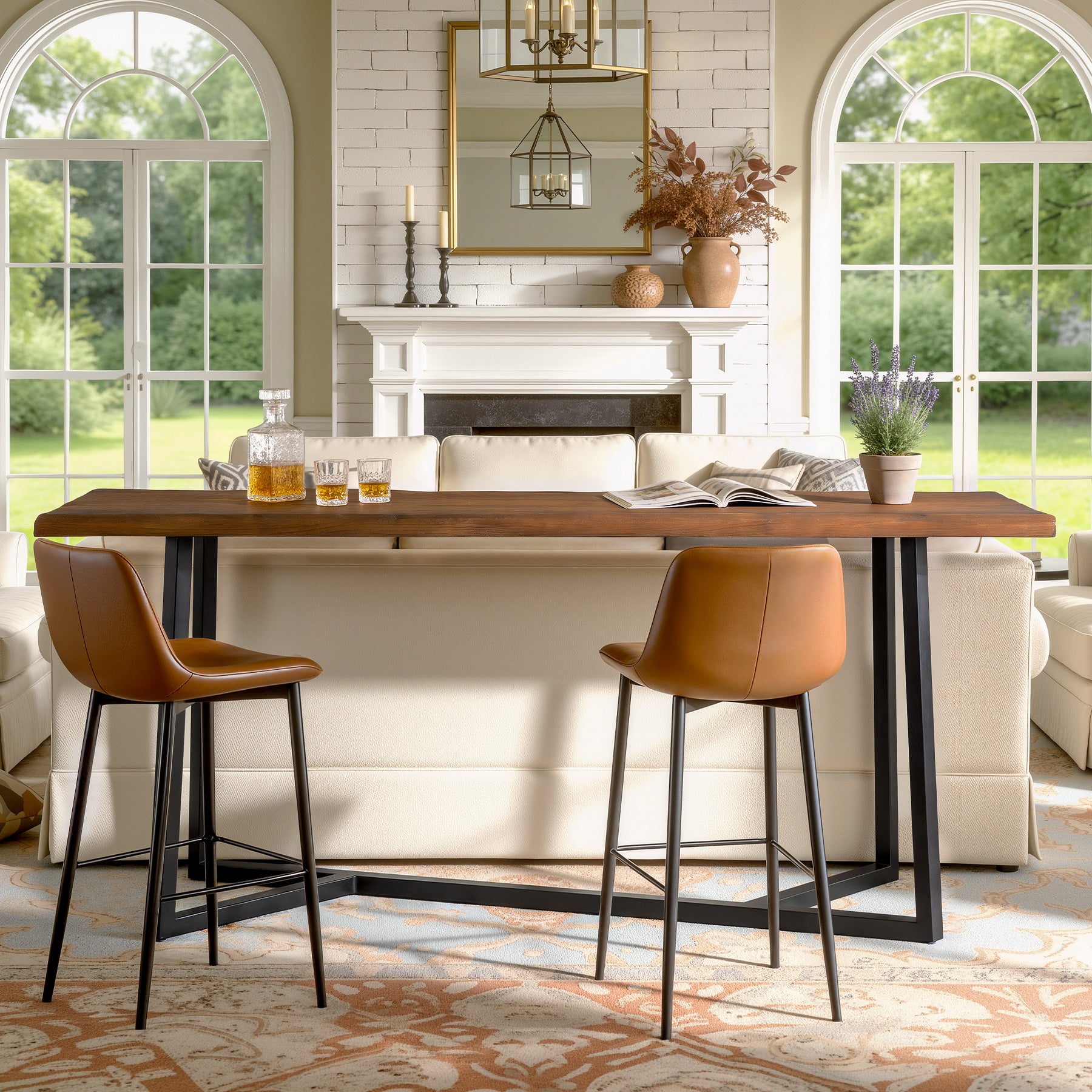Tribesigns 63-Inch Solid Wood Bar Table with Metal Frame, Counter Height Pub Table for Kitchen