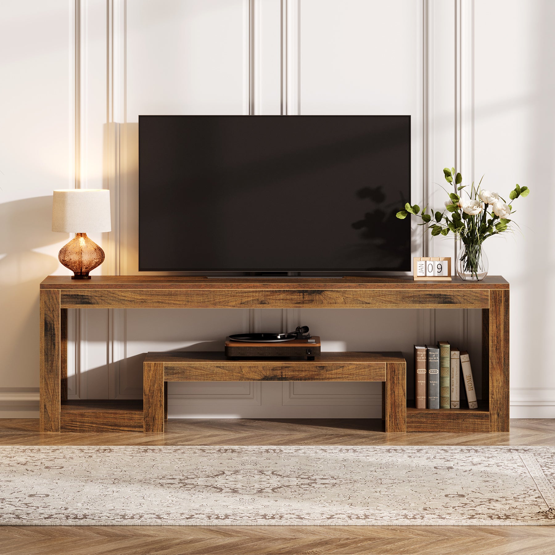 Tribesigns 63-Inch TV Stand, Farmhouse Entertainment Center with Open Storage Shelves for Living Room