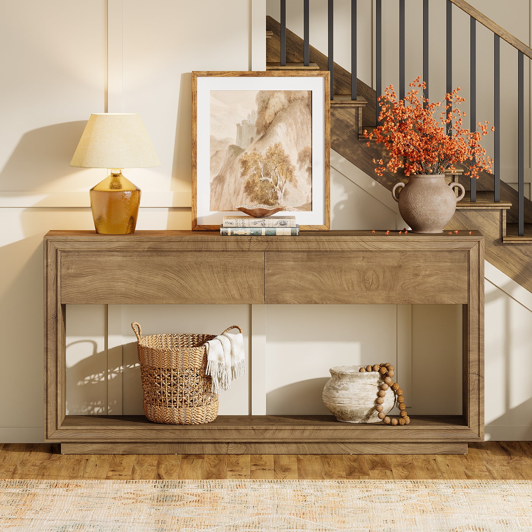 Tribesigns 63-Inch Console Table with 2 Drawers, Farmhouse Entryway Table with Storage for Hallway