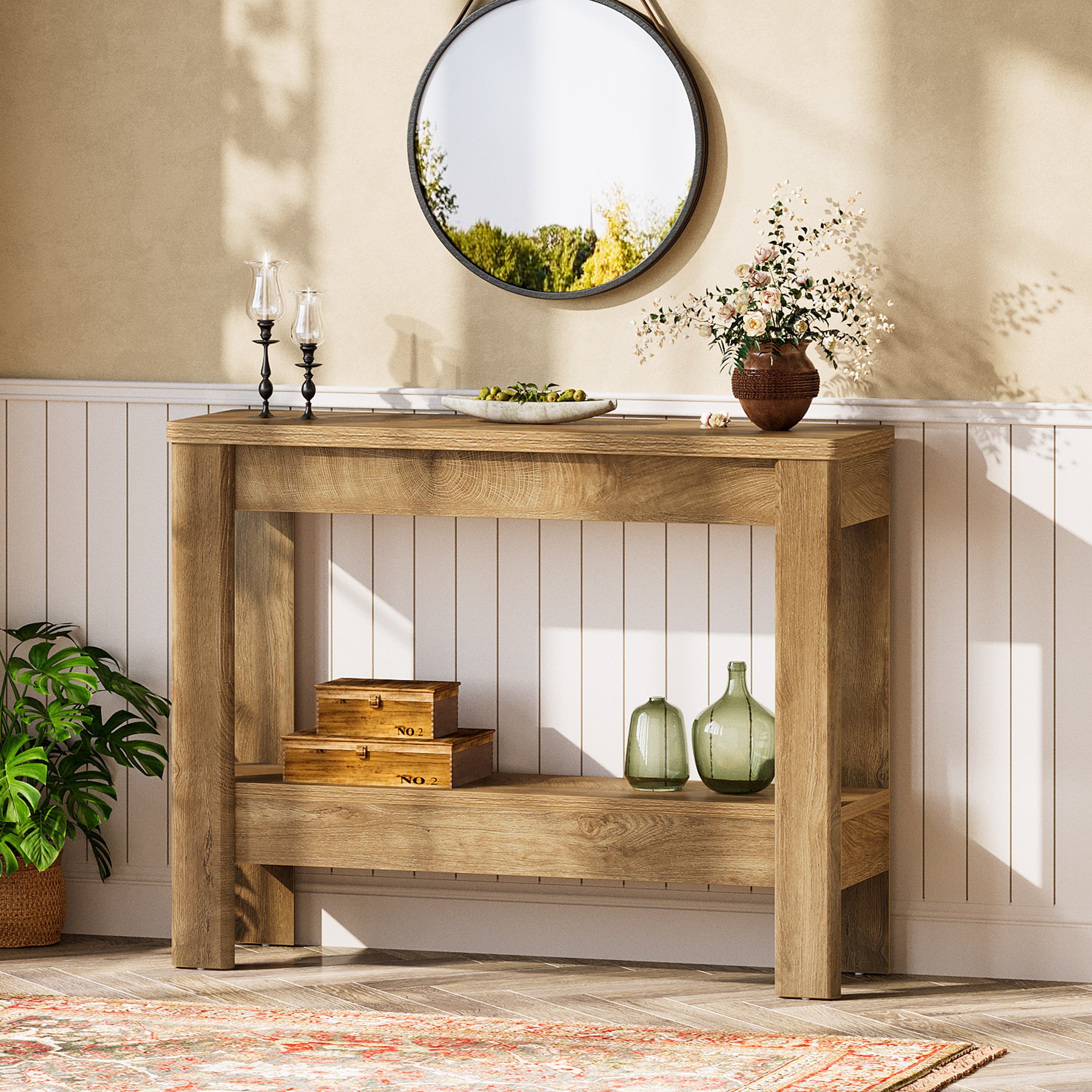 41.34-Inch Farmhouse Console Table with Storage Shelf, Narrow Sofa Table for Entryway