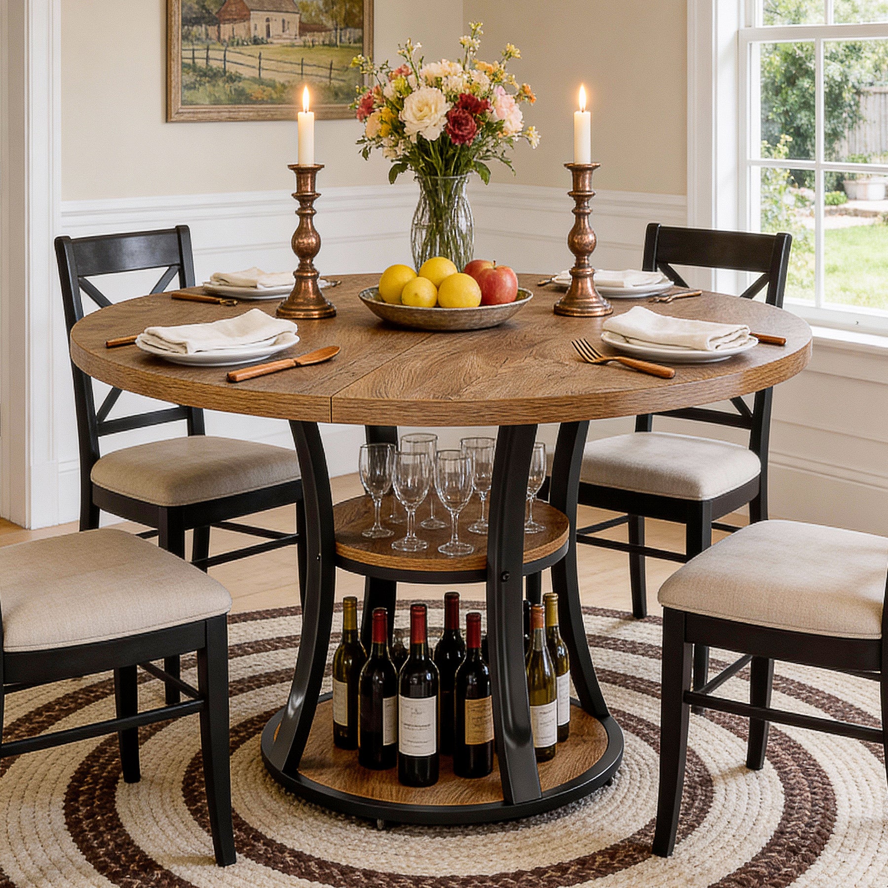 Tribesigns 39-Inch Round Dining Table for 2-4, 2-Tier Pedestal Table with Storage