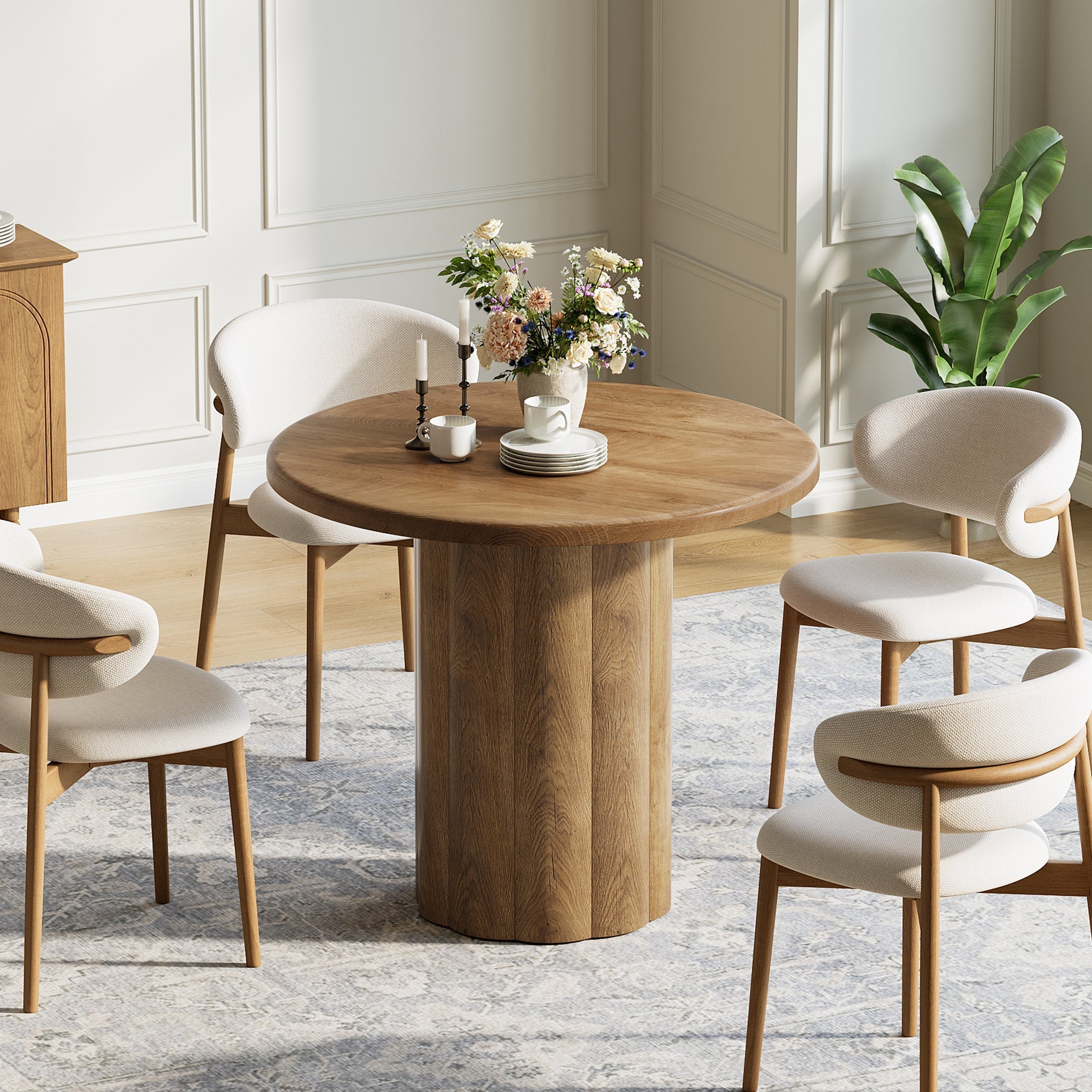 31.5" Round Dining Table - Rustic Brown Kitchen Table for Small Spaces with Sturdy Base