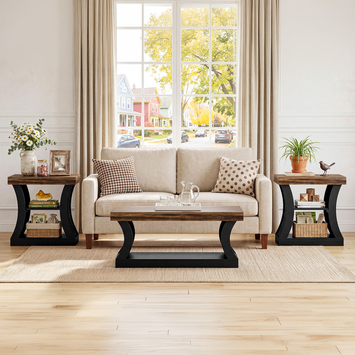 Tribesigns 23.6 Inch End Table with 3-Tier Storage Shelves, Modern Side Table for Living Room