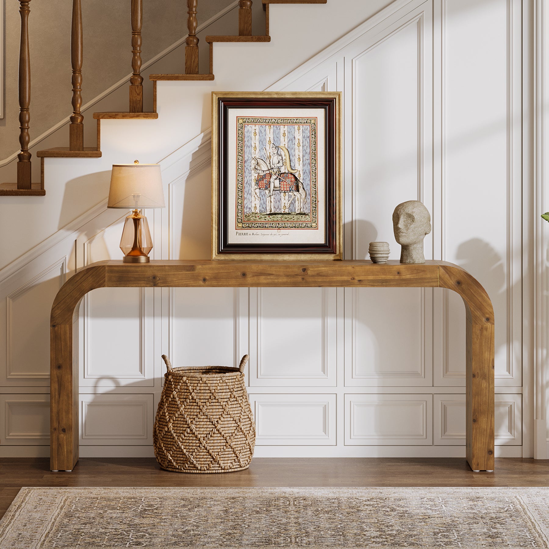 71 Inch Solid Wood Console Table, Farmhouse Waterfall Sofa Table for Entryway Hallway