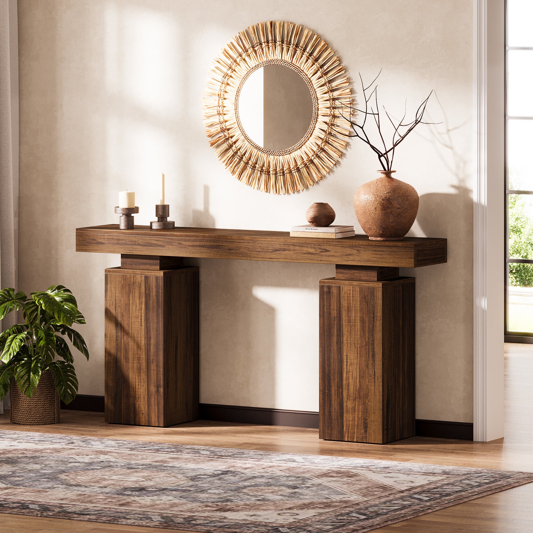 63 Inch Long Console Table for Entryway, Farmhouse Wooden Sofa Table for Living Room and Hallway