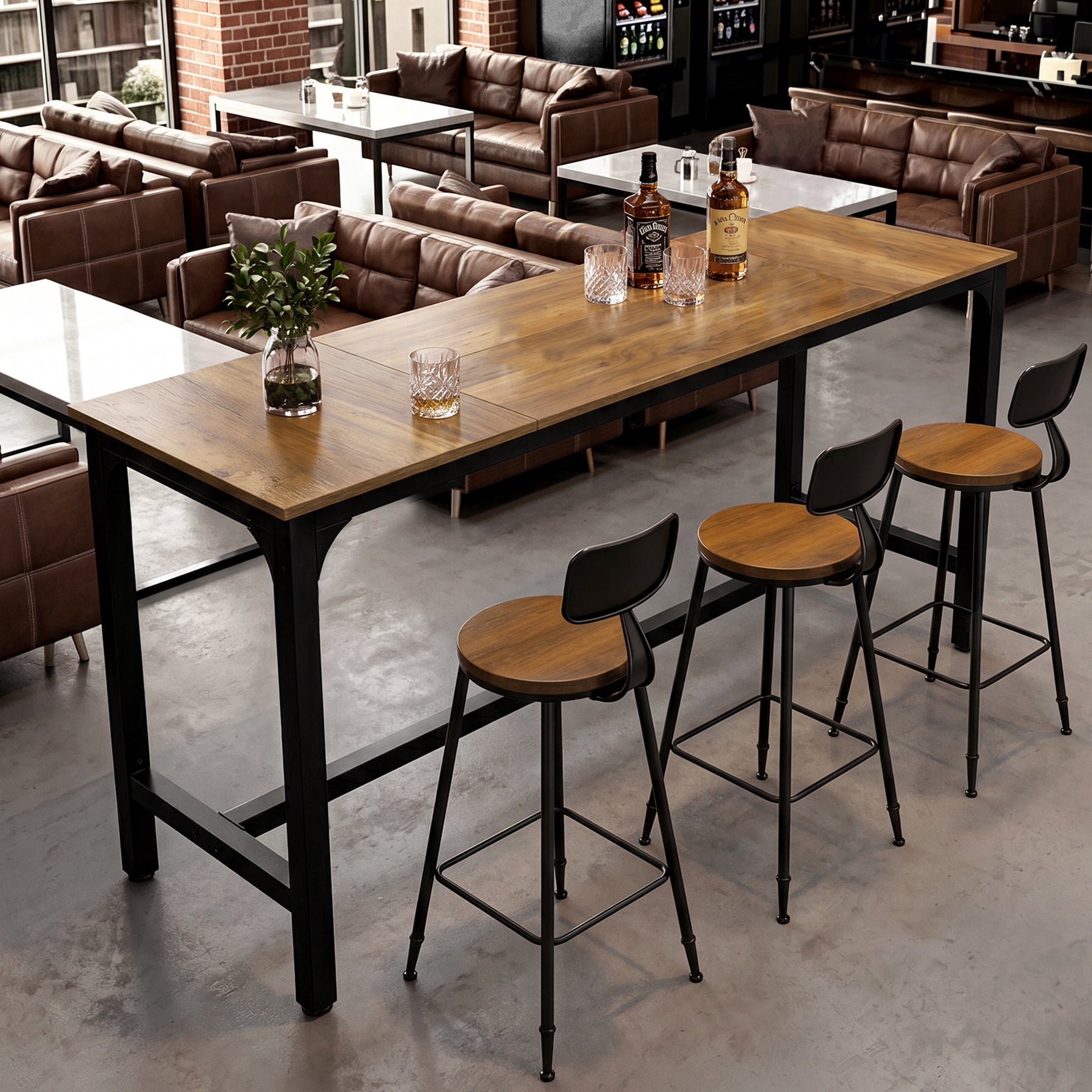 70.9 Inch Industrial Bar Table with Metal Footrest, Counter Height Pub Table for Dining Room and Home Bar