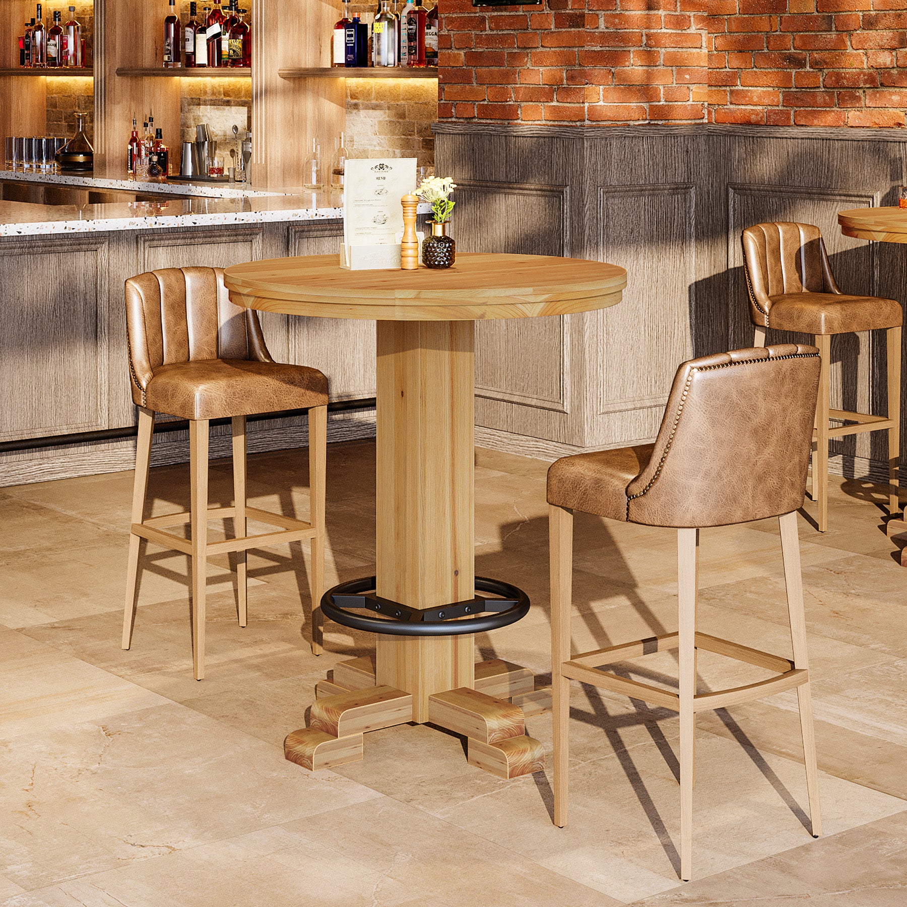 Tribesigns 37.4-Inch Round Counter Height Bar Table, Solid Wood Bistro Table with Metal Footrest for Small Spaces