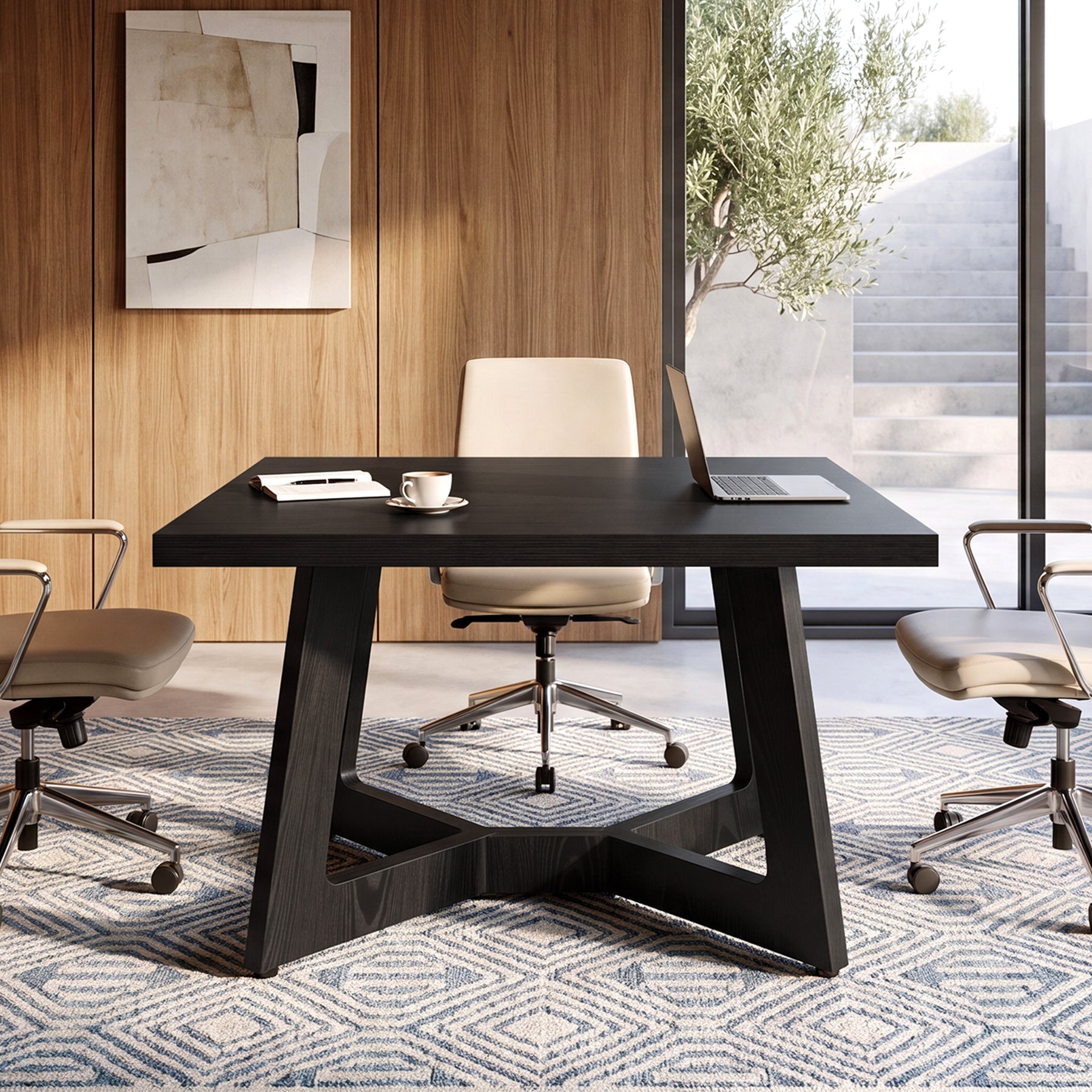 Tribesigns 39.37-Inch Square Conference Table for 2-4, Black Meeting Table with Stable Office Frame