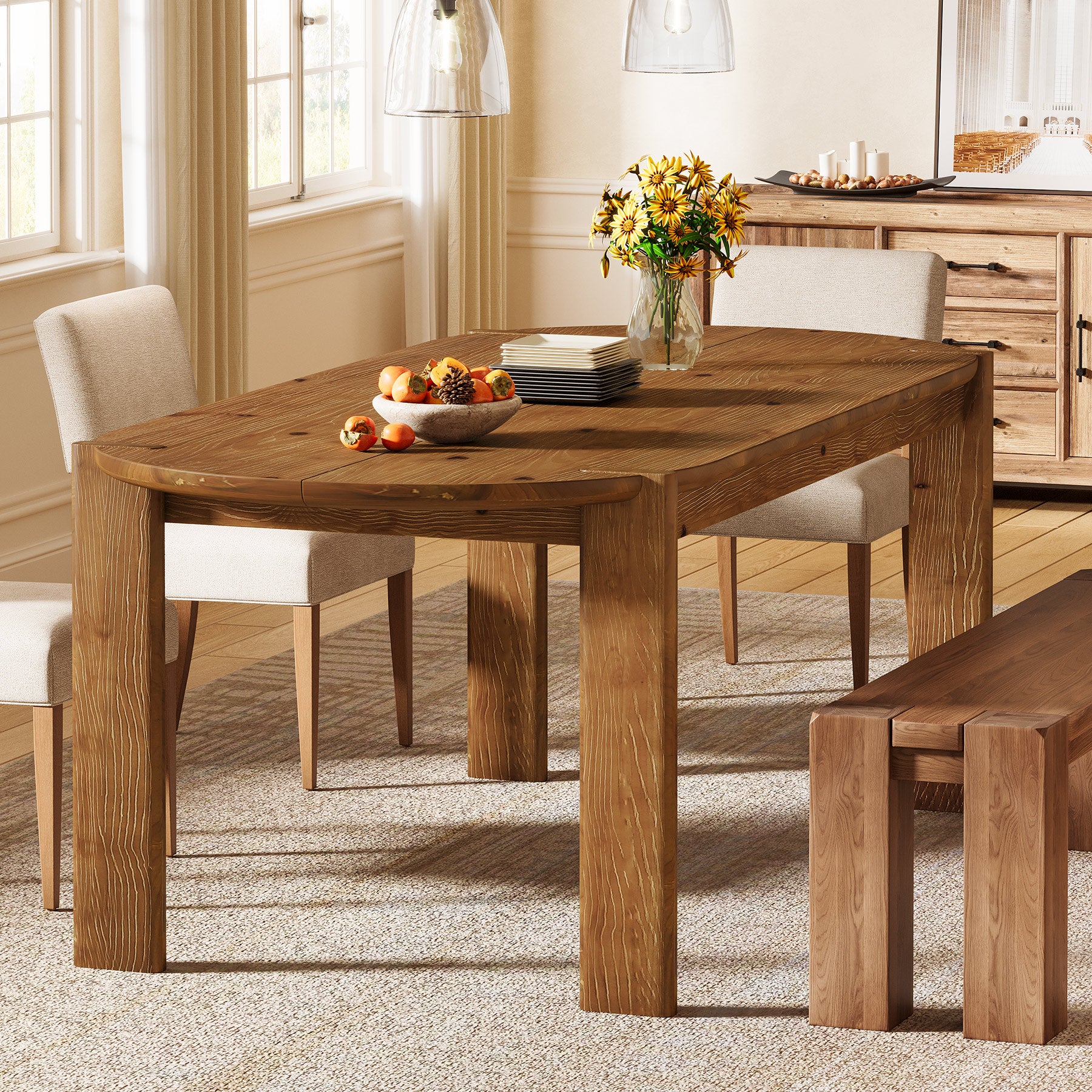 Tribesigns 63-Inch Solid Wood Oval Dining Table, Farmhouse Dinner Table with Sturdy Base for 4-6