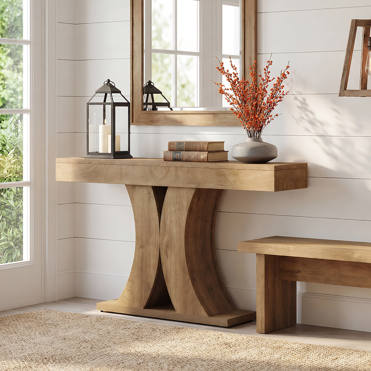Tribesigns 59" Farmhouse Console Table with Double-Arch X-Frame, Narrow Sofa Table for Entryway