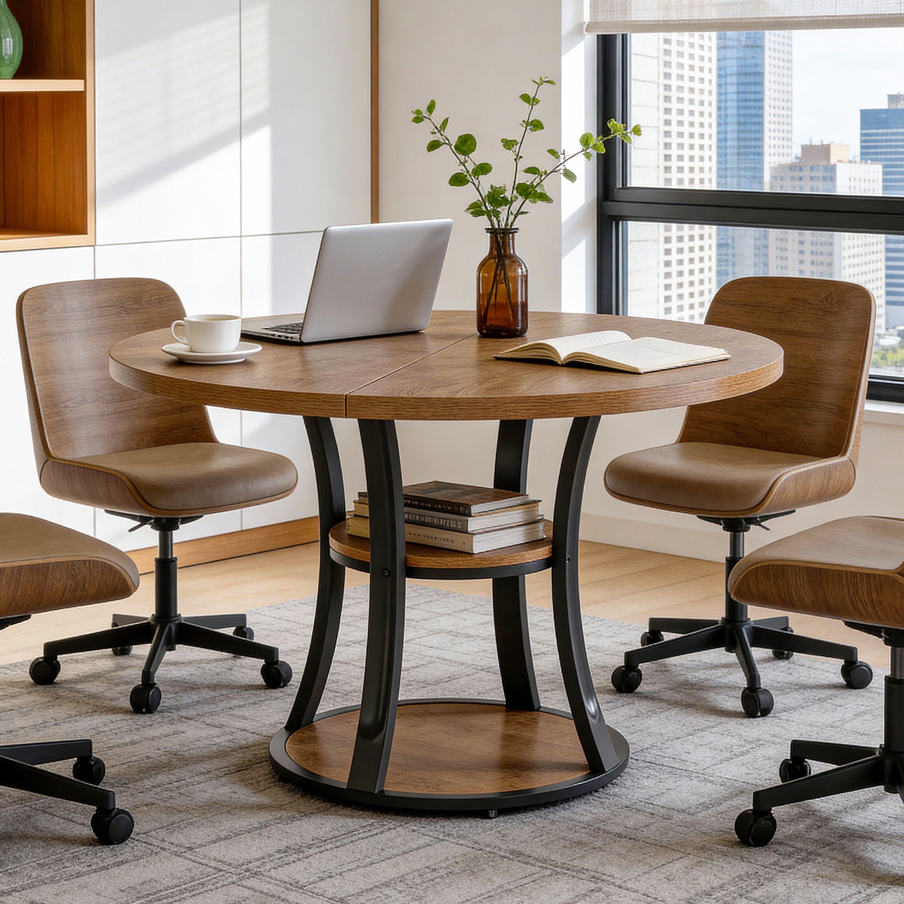 Tribesigns 39-Inch Round Conference Table, Compact Meeting Table with Storage Shelf