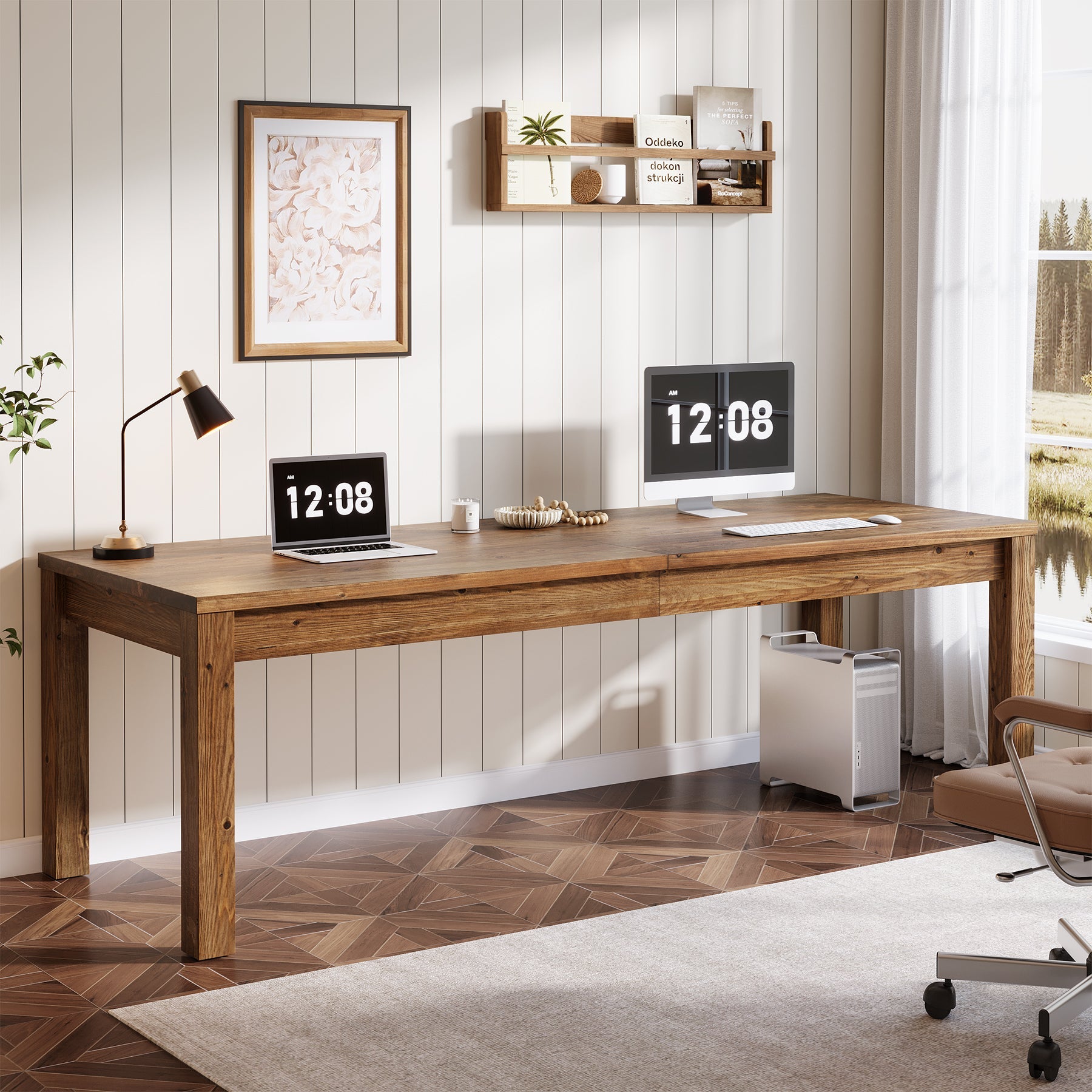 78.7" 2-Person Desk, Solid Wood Double Computer Table Workstation