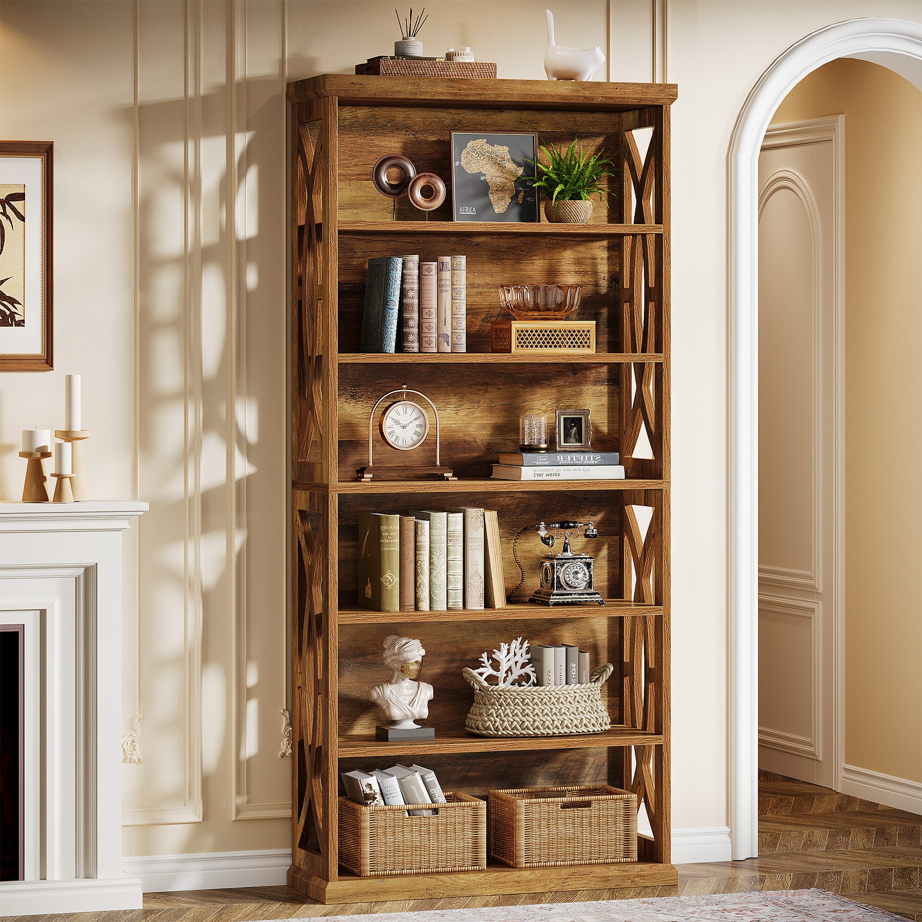 Tribesigns 70.8-Inch Tall Bookshelf, 6-Tier Rustic Wooden Bookcase with Anti-Tipping Kit