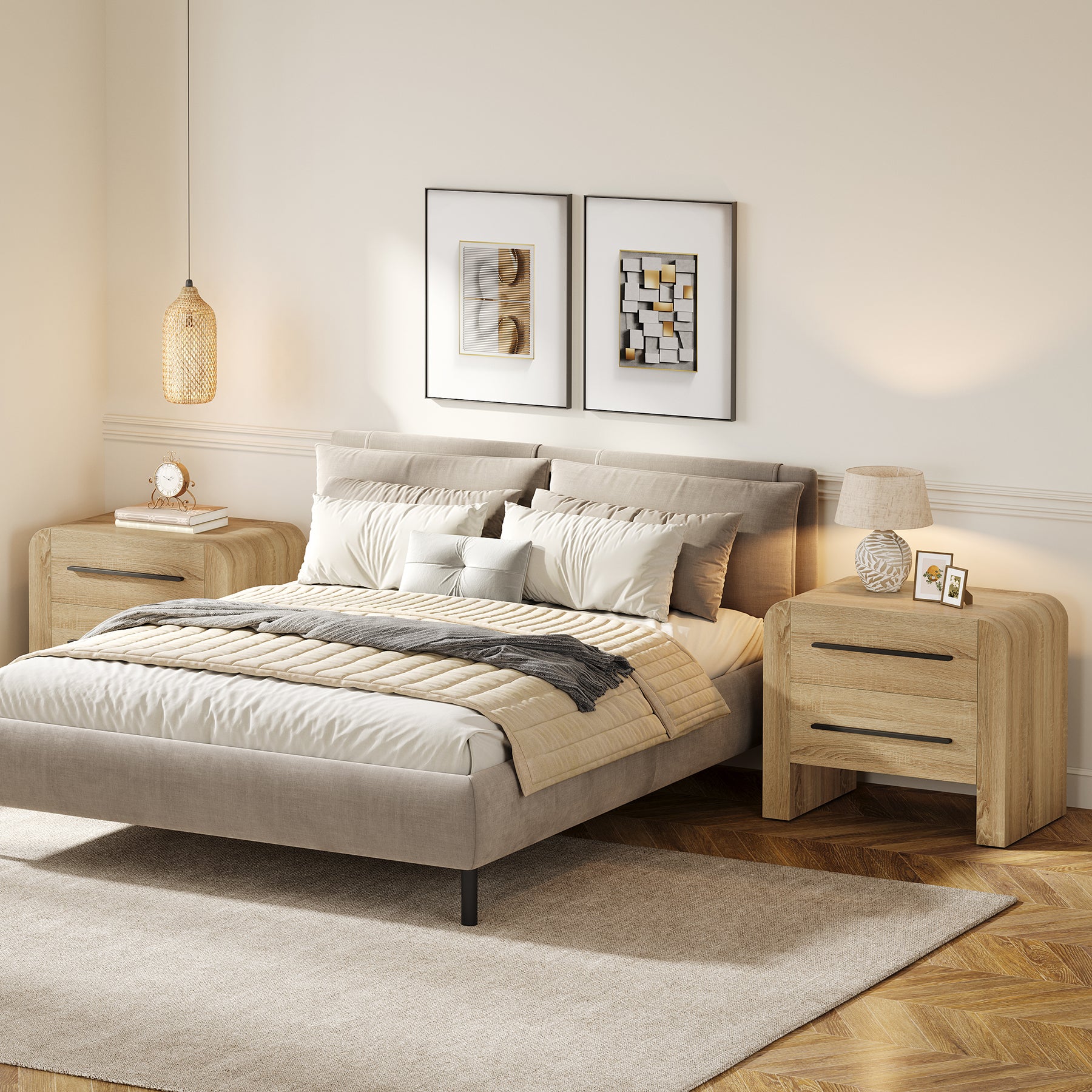 Tribesigns 27.55 Inch 2-Drawer Nightstand with Curved Edges, Modern Bedside Table for Bedroom