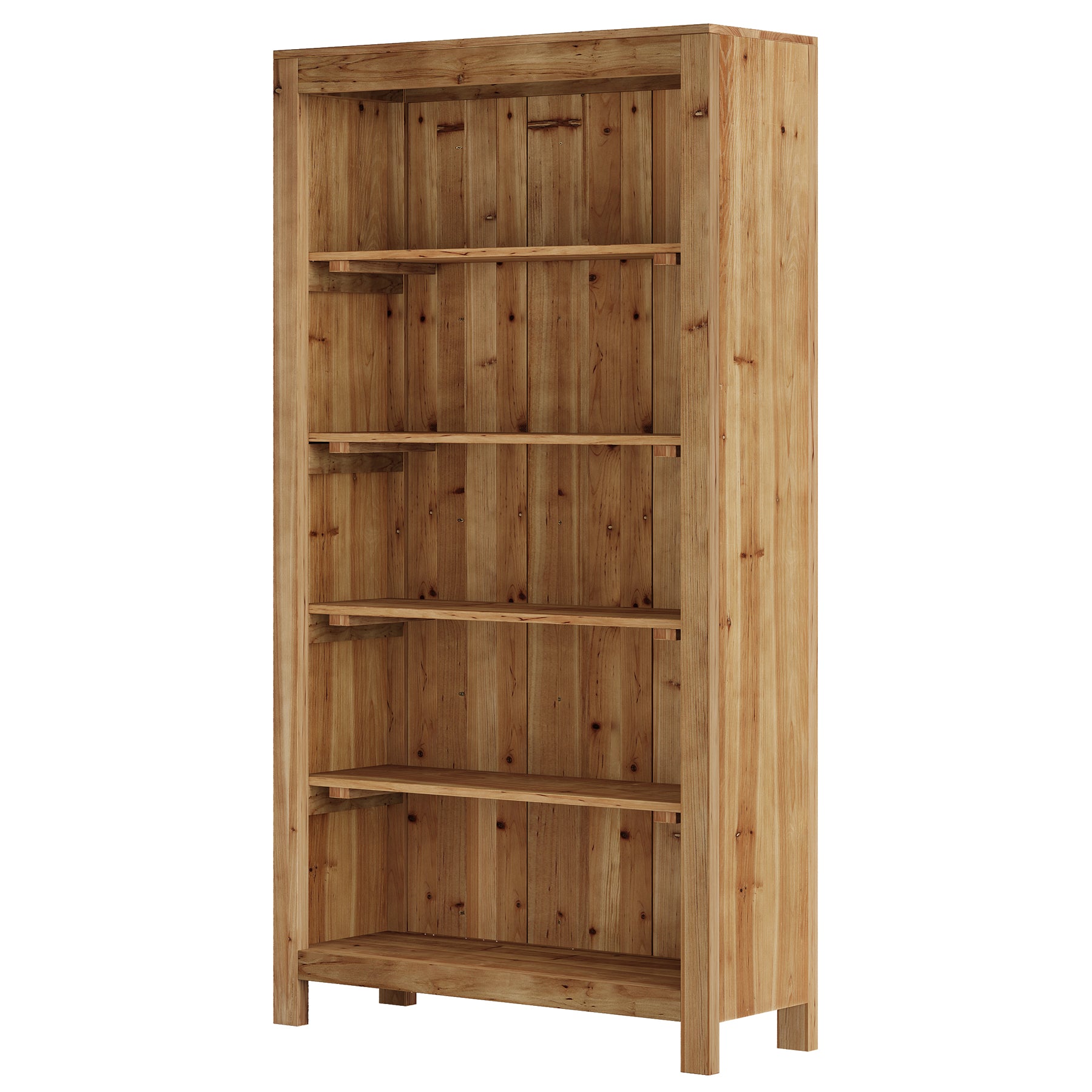 Tribesigns 5-Tier Farmhouse Bookcase with Slatted Back Panel, Solid Wood Bookshelf for Home Office and Library