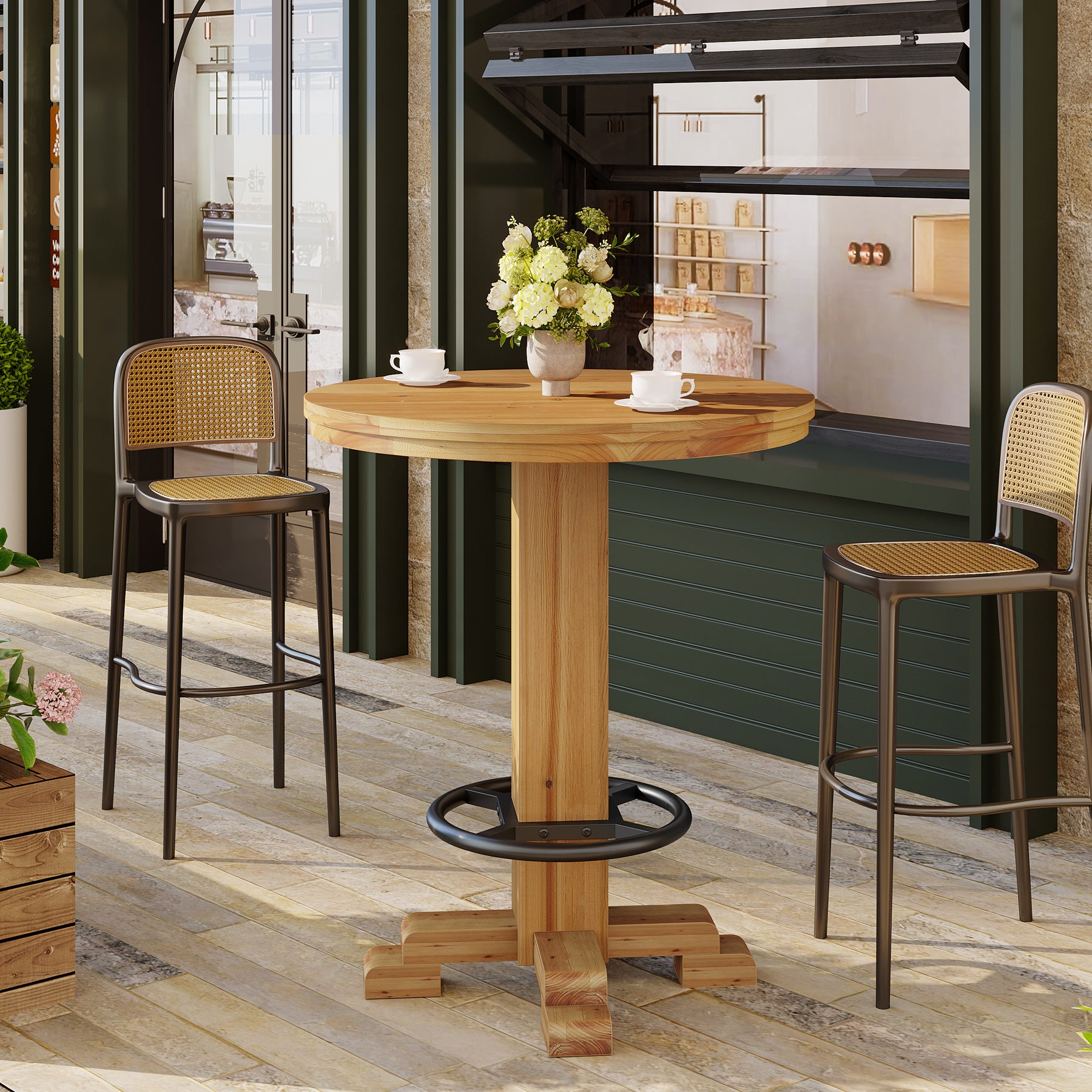 Tribesigns 37.4-Inch Round Counter Height Bar Table, Solid Wood Bistro Table with Metal Footrest for Small Spaces