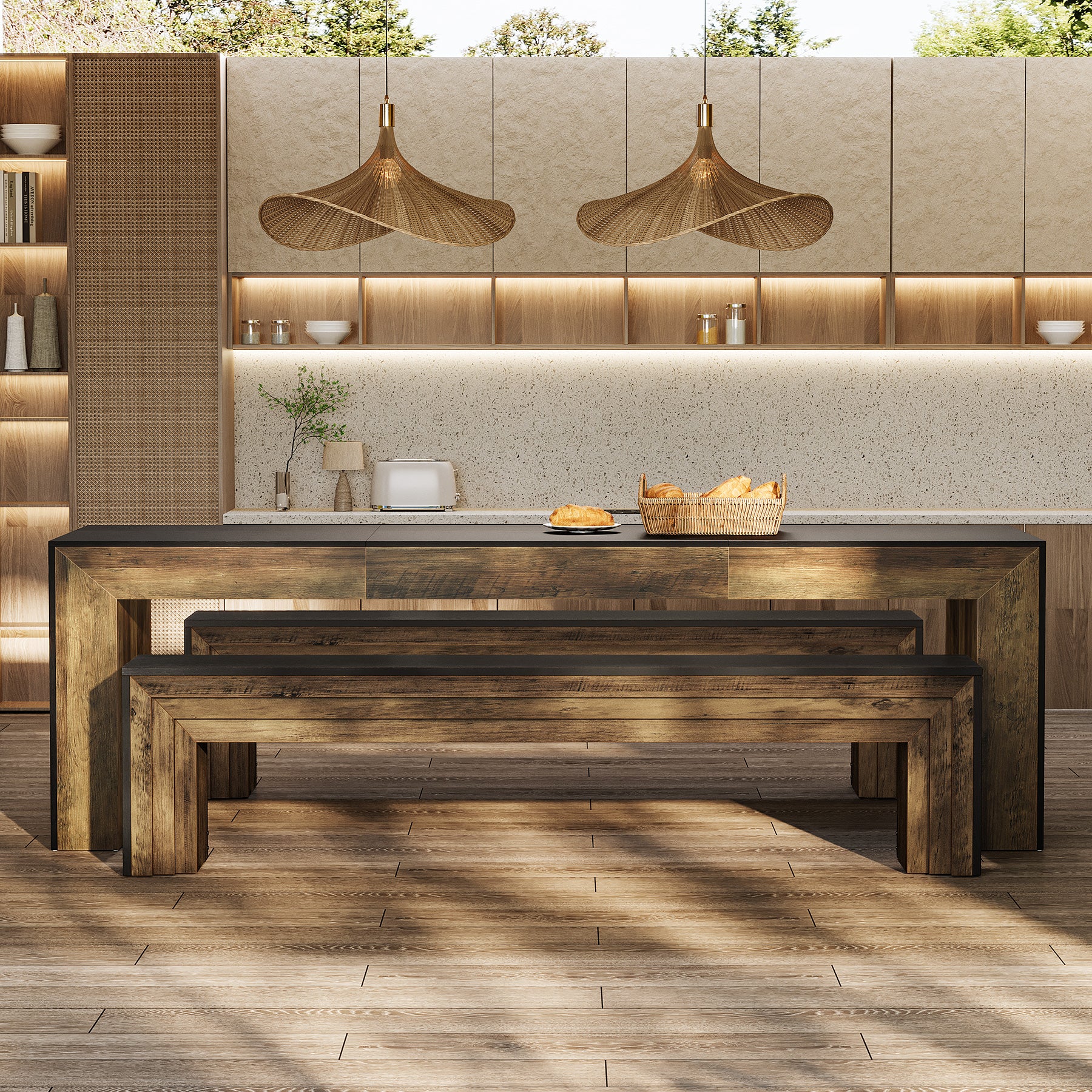70.9 Inch Extra Long Dining Bench, Farmhouse Wooden Kitchen Bench with 440 lb Capacity for Dining Room