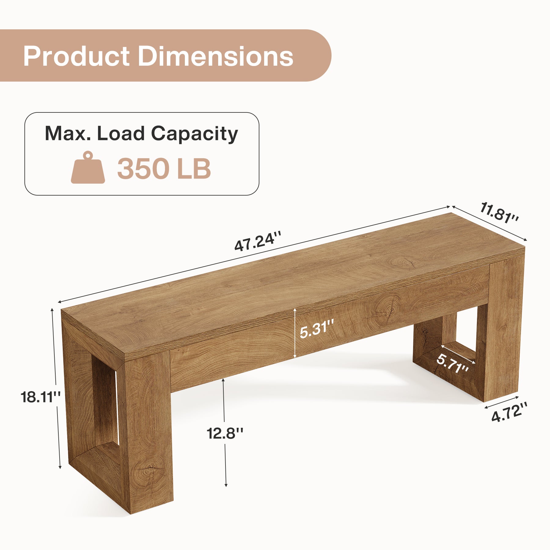 Tribesigns 47-Inch Farmhouse Entryway Bench, Long Wood Shoe Bench with Reinforced MDF Structure for Hallway