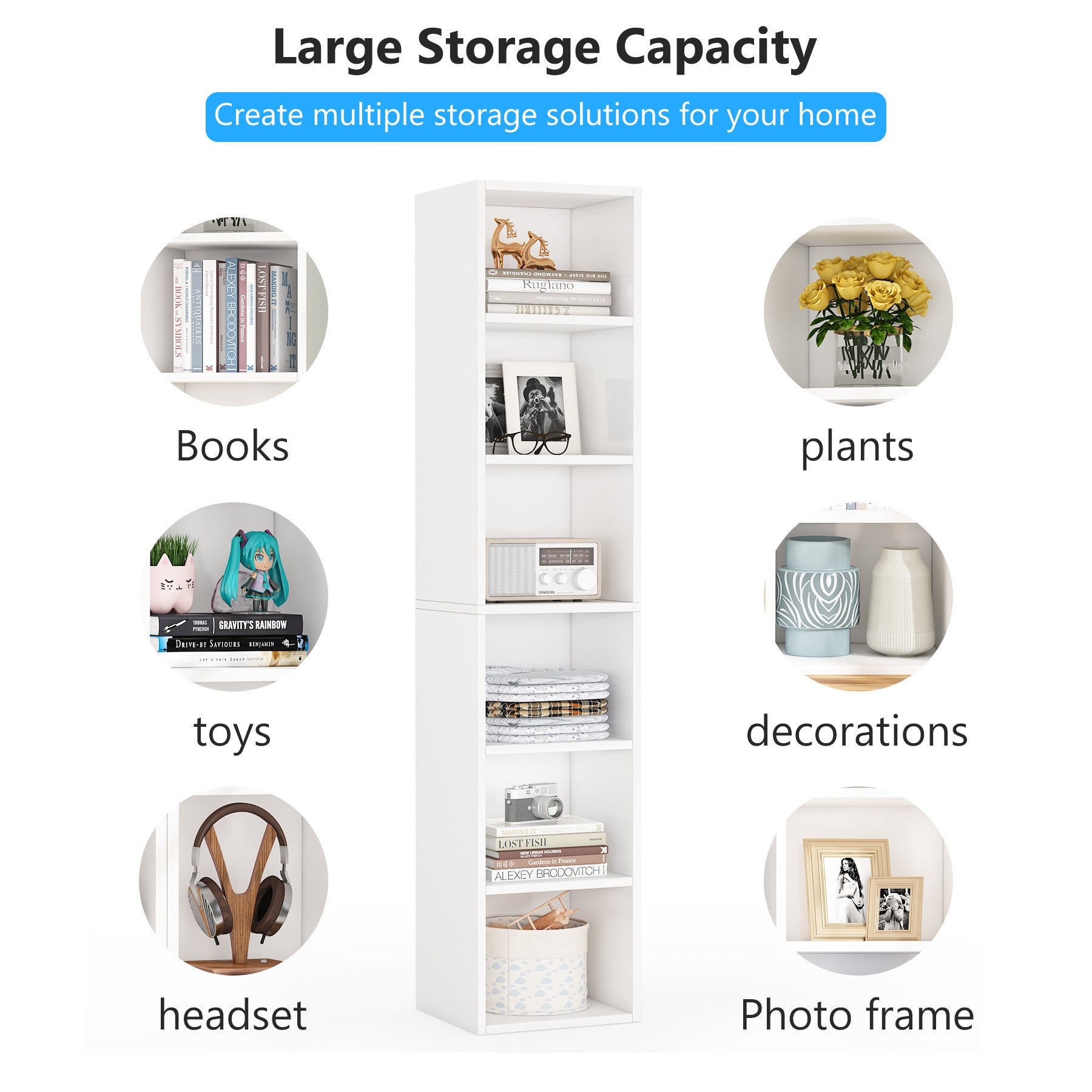 70.9" Corner Bookcase, Modern 6-Tier Narrow Cube Display Shelves