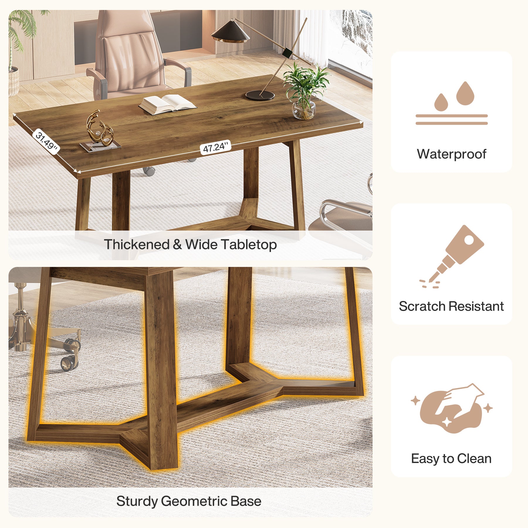 Tribesigns 47-Inch Home Office Desk with Reinforced Frame, Rustic Computer Table for Office