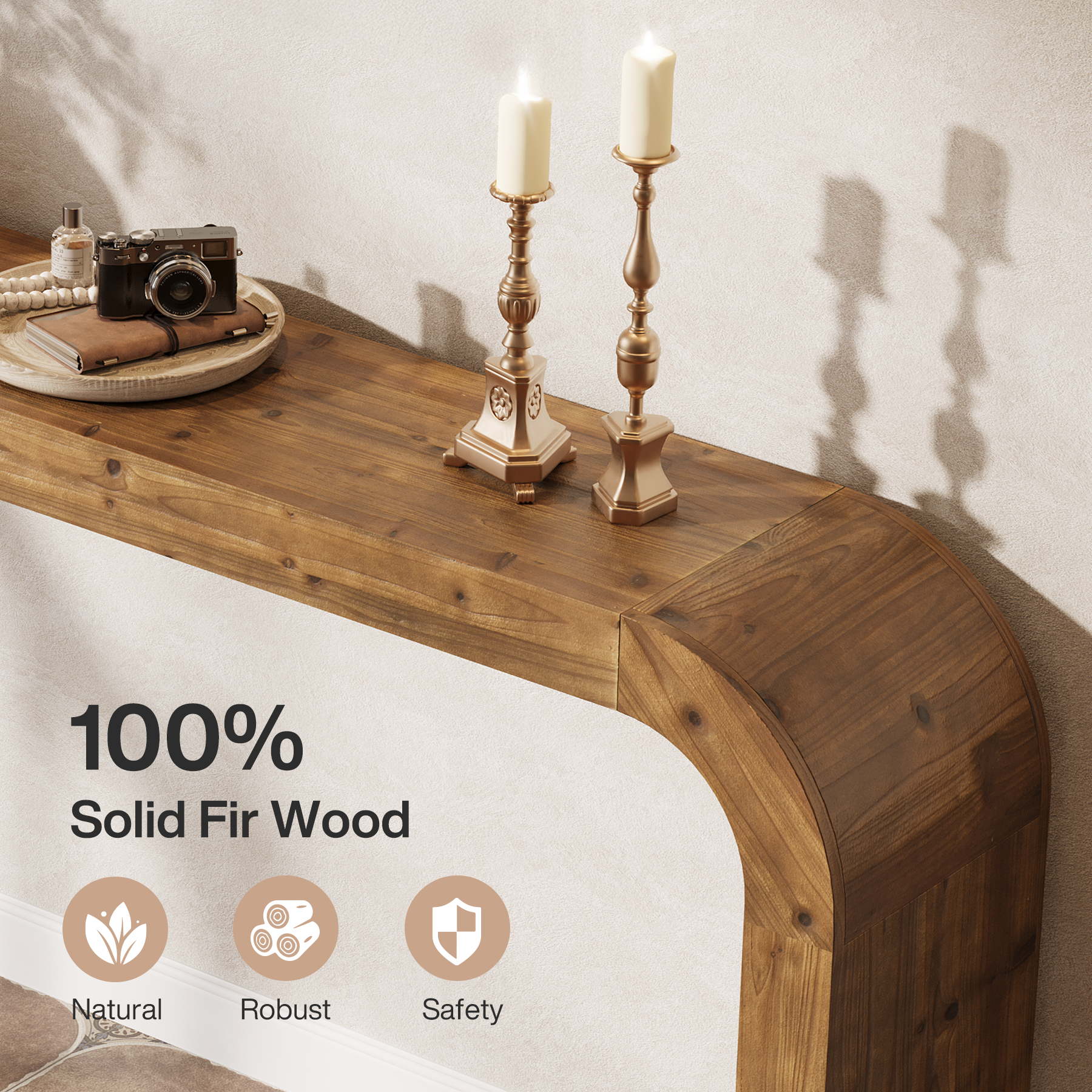 71 Inch Solid Wood Console Table, Farmhouse Waterfall Sofa Table for Entryway Hallway