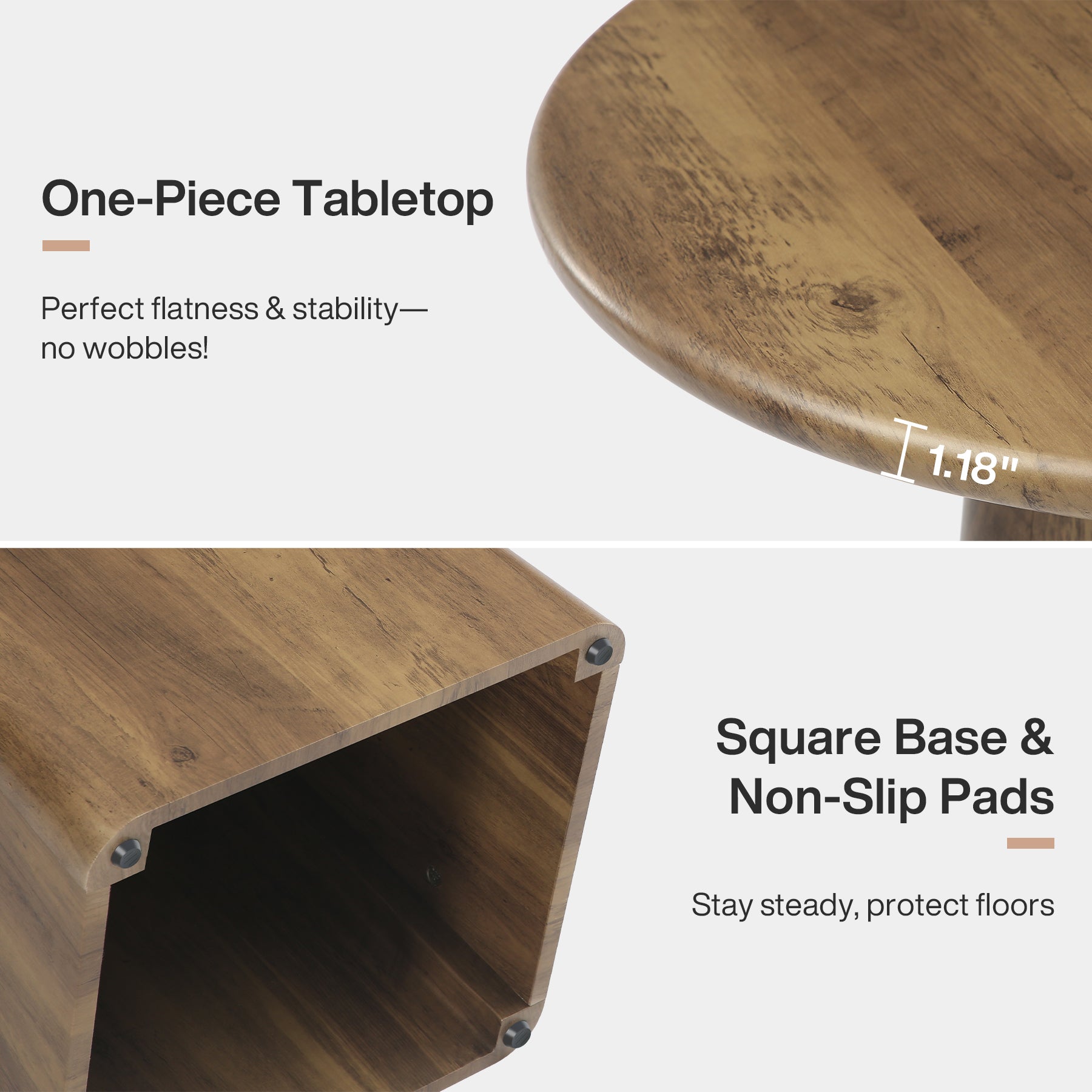 31.5" Dining Table for 4 - Round Farmhouse Kitchen Table with Square Base in Rustic Brown