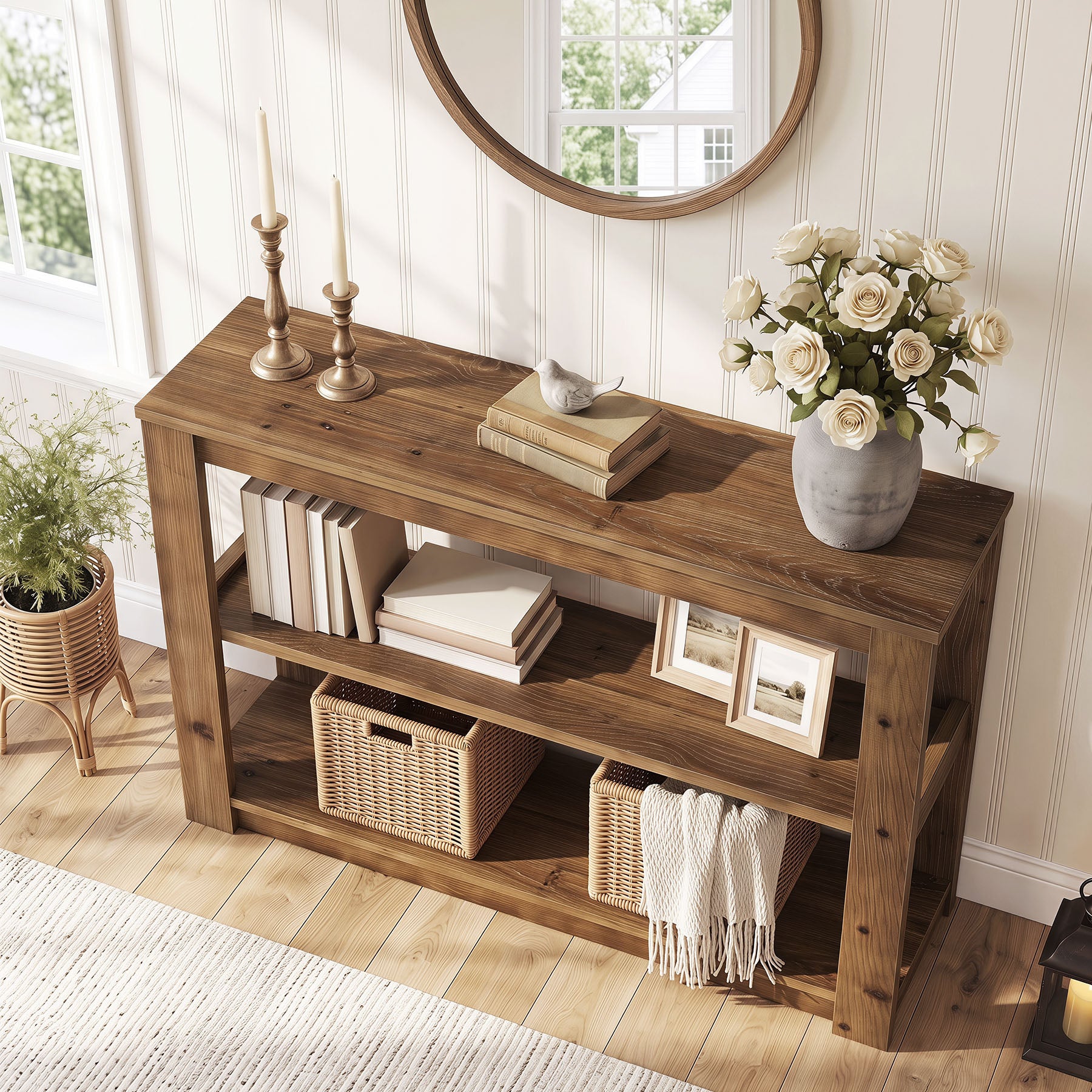 Tribesigns 41.3 Inch Solid Wood Console Table with 3-Tier Storage, Farmhouse Hallway Table